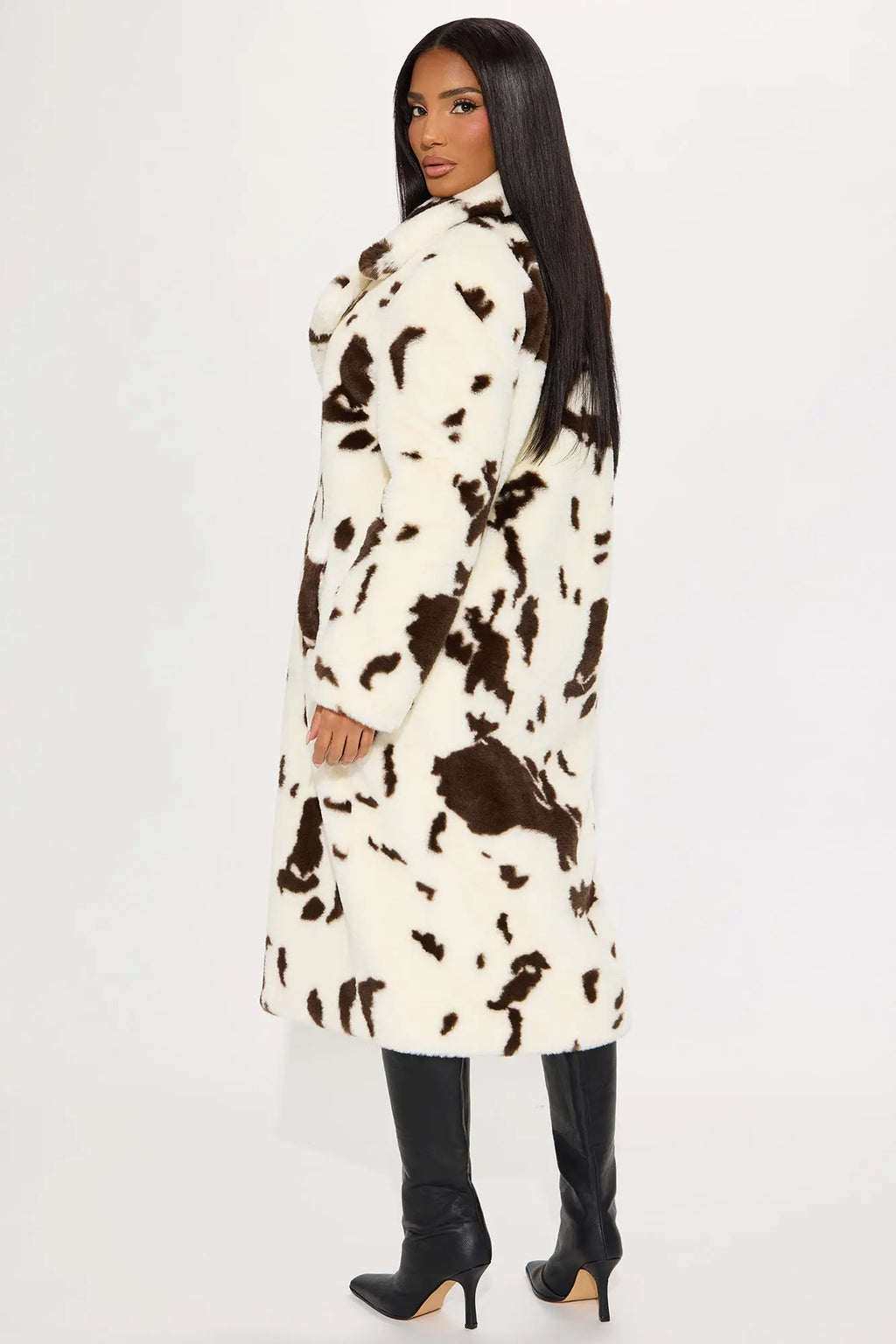 Cowgirl Glam Faux Fur Cow Print Coat - Brown/combo 