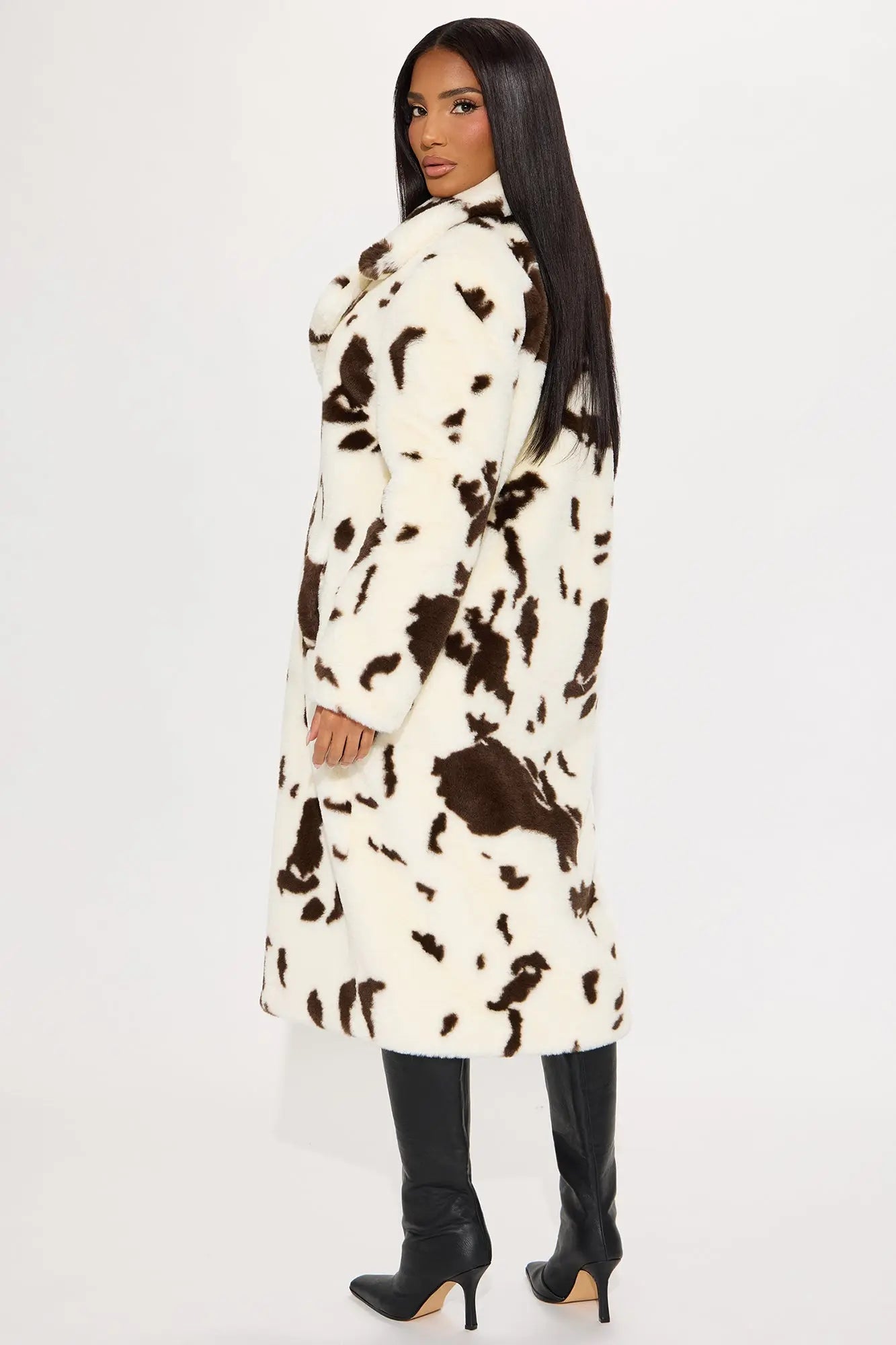Cowgirl Glam Faux Fur Cow Print Coat - Brown/combo 