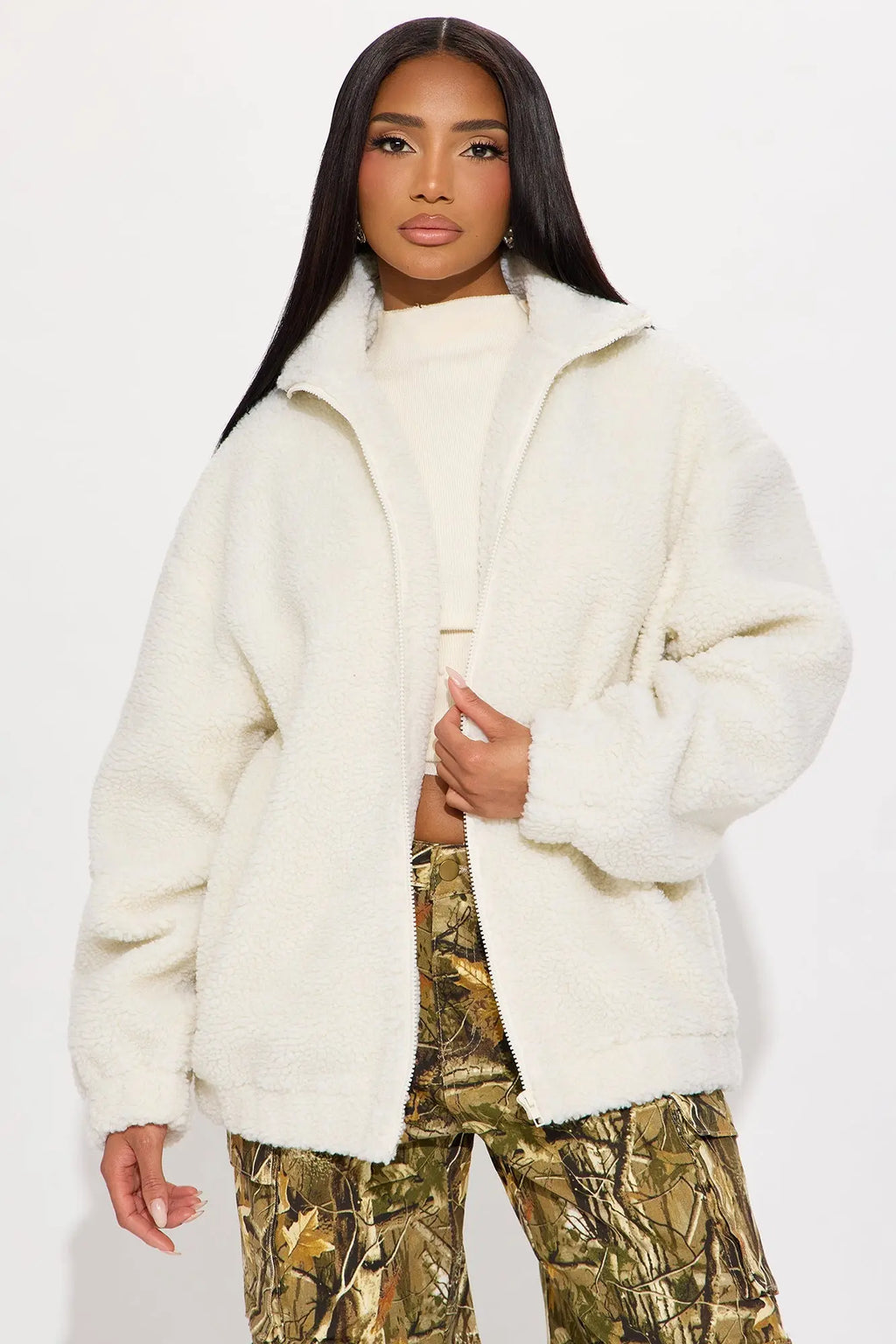 Amour Zip Up Sherpa Jacket - Cream/combo 