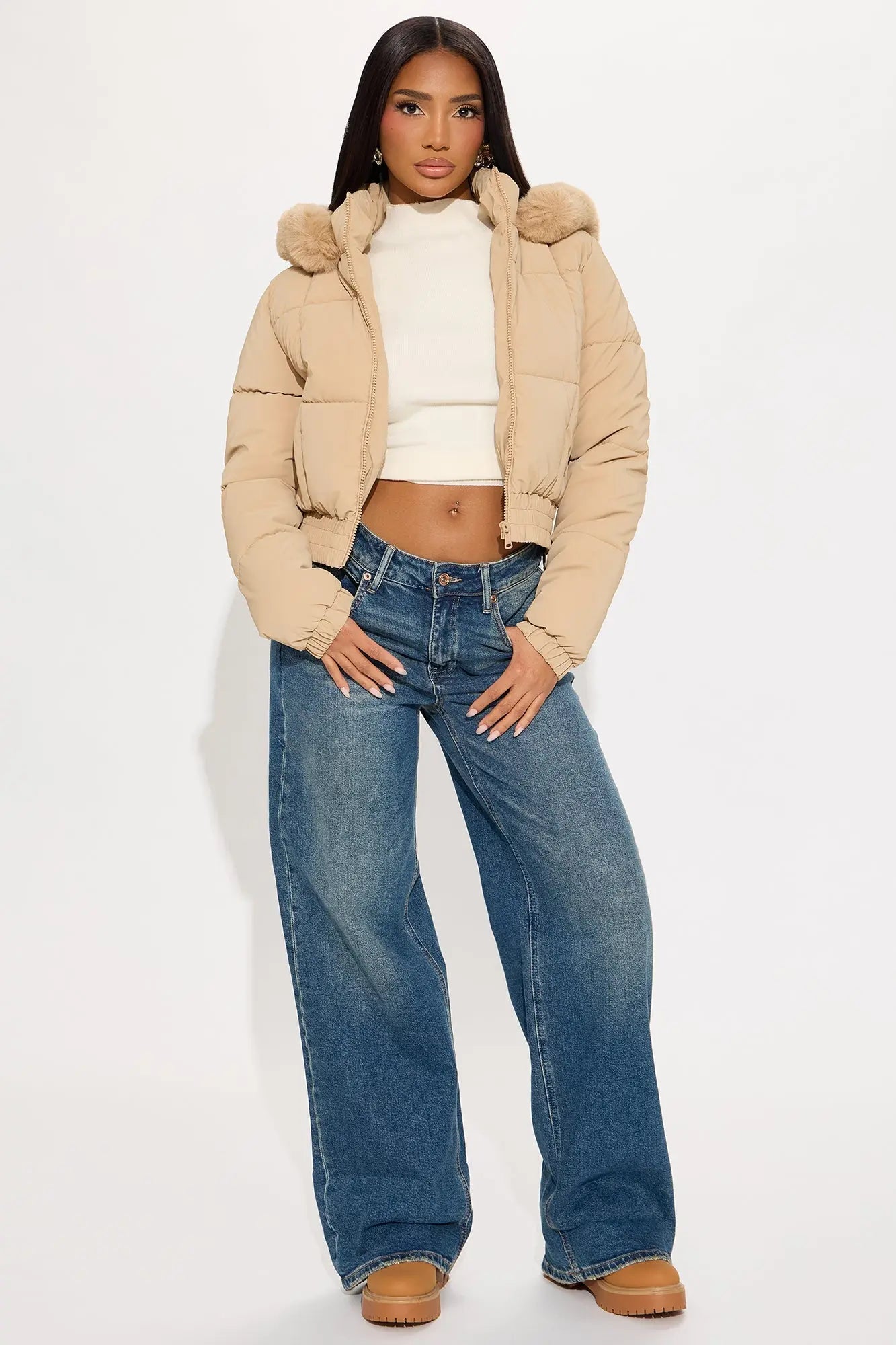 Urban Pulse Fur Hood Puffer Jacket - Khaki 