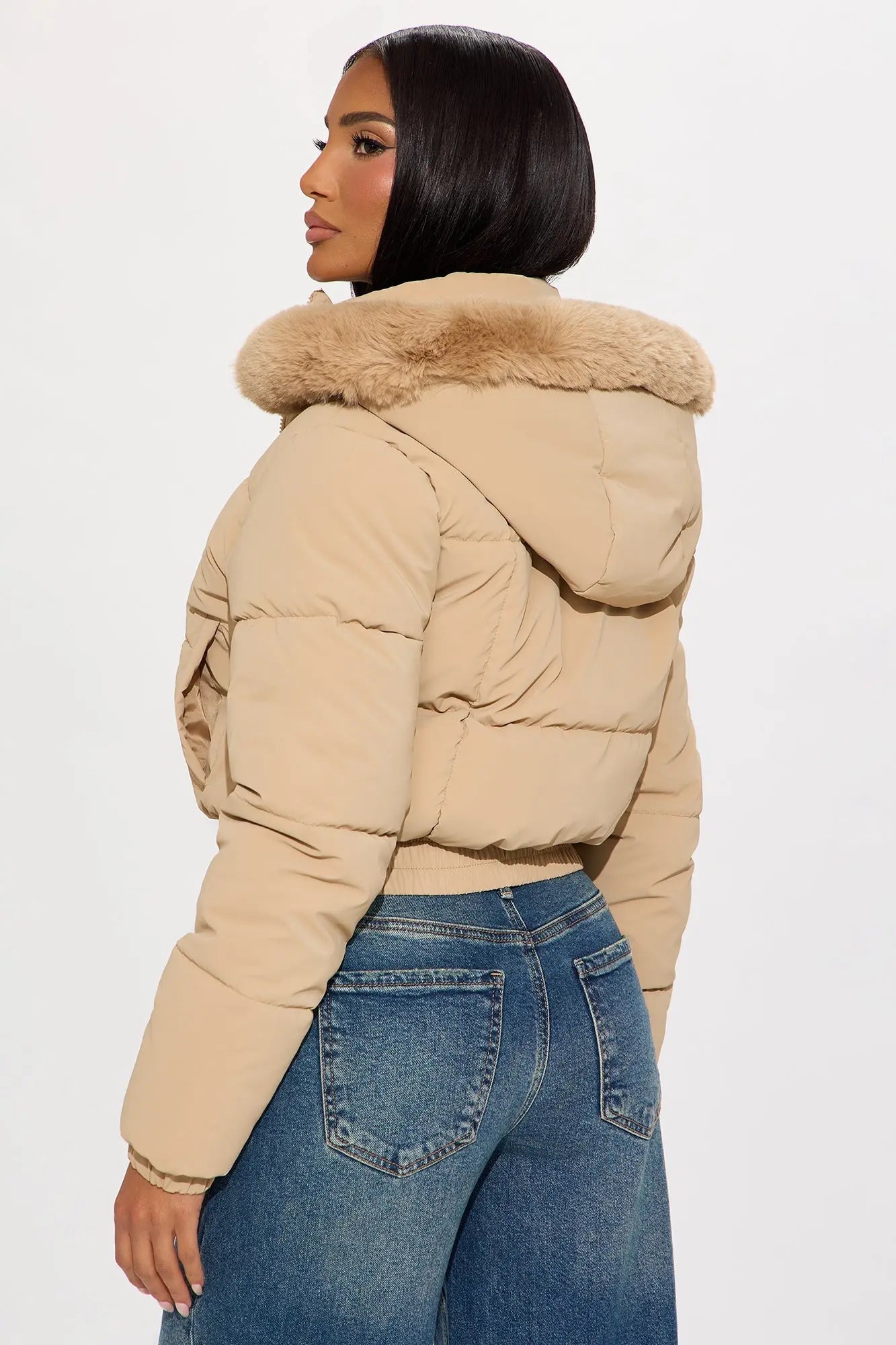 Urban Pulse Fur Hood Puffer Jacket - Khaki 