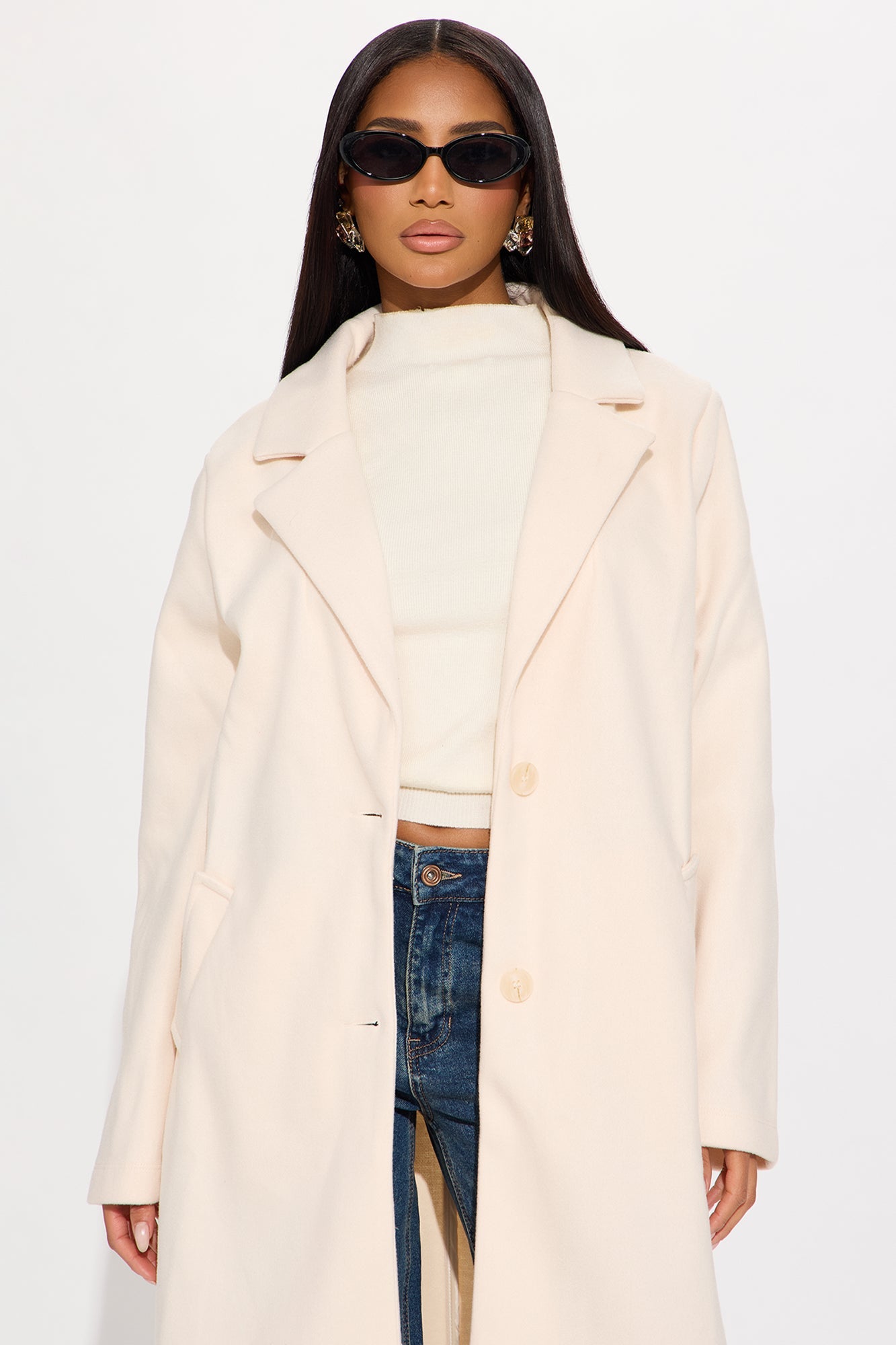 Hit The Town Button Up Coat - Cream