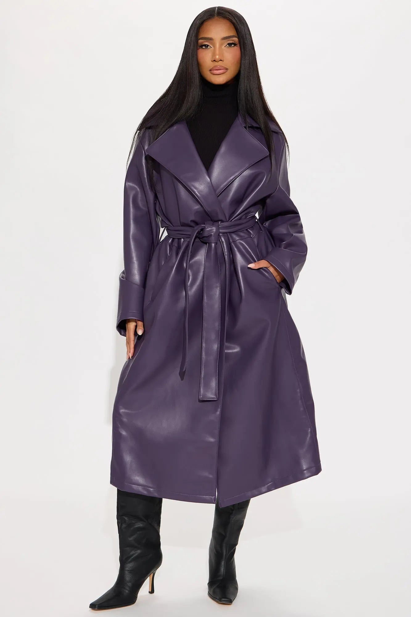 Undercover Lover Faux Leather Coat - Plum 