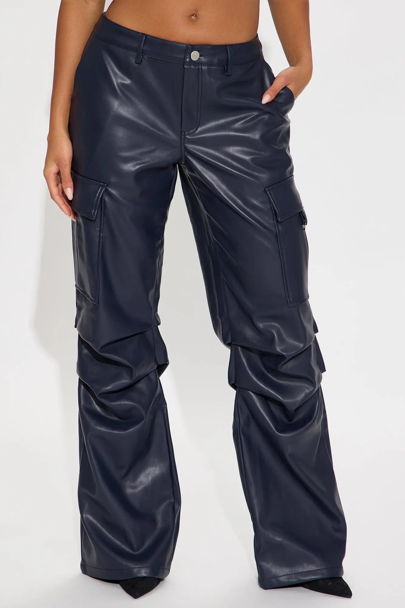 Skylar Faux Leather Wide Leg Pant 33 - Navy 