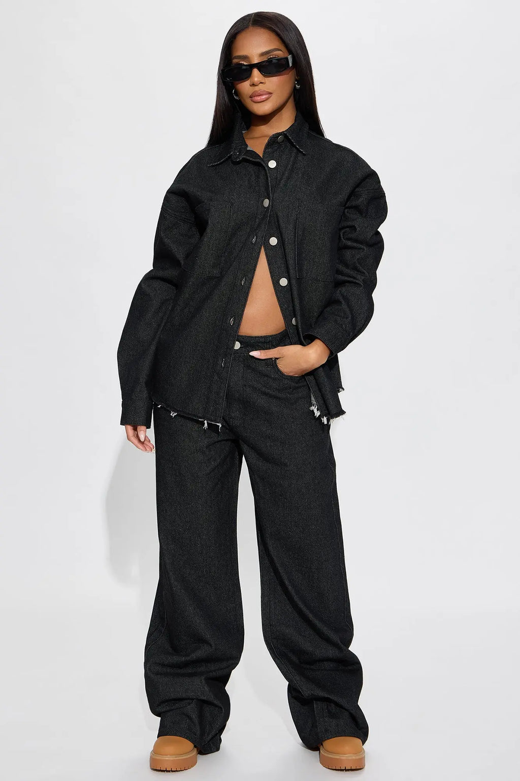 Audrey Denim Pant Set - Black 