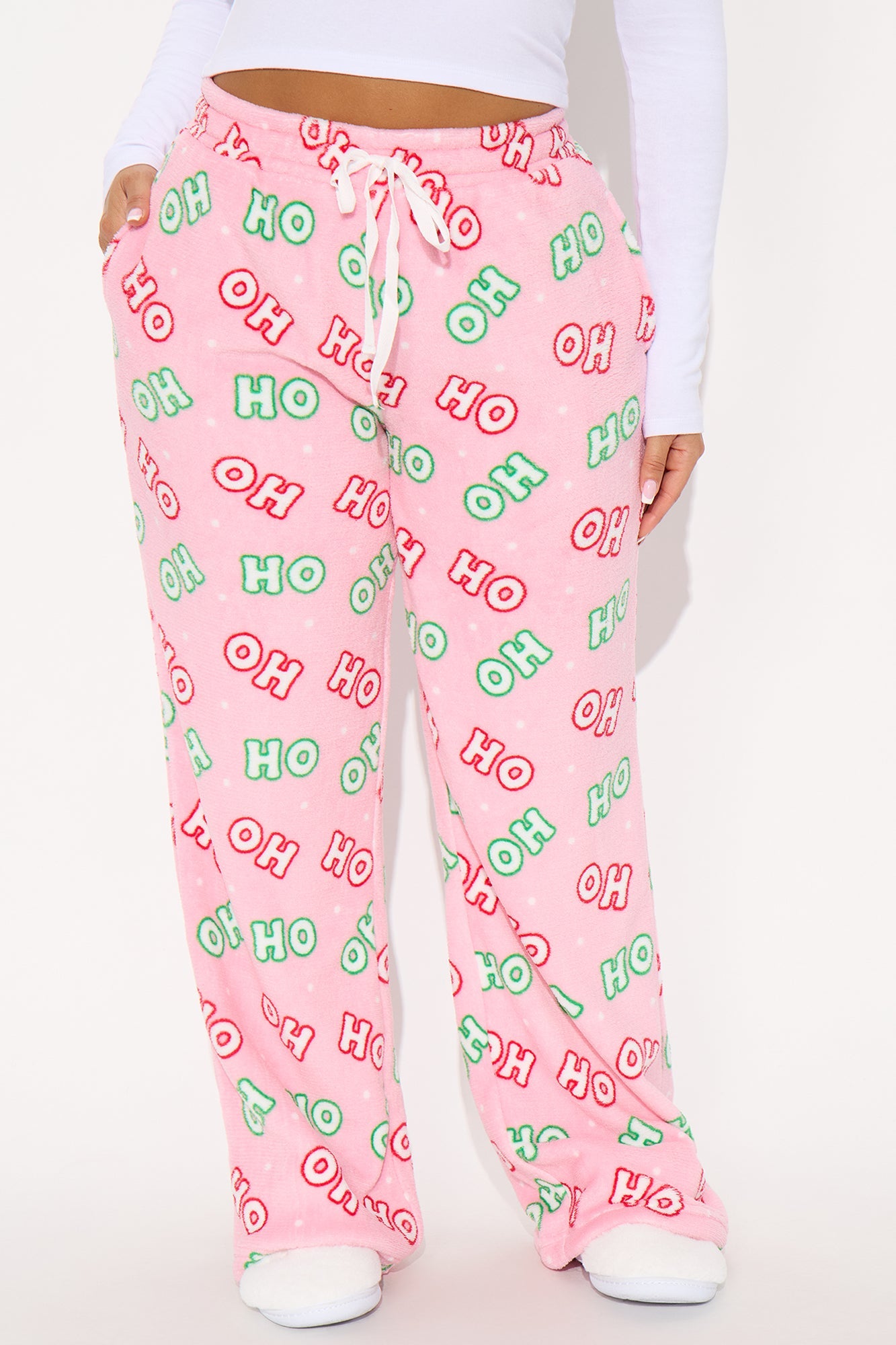 Santa HoHoHo Plush PJ Pants - Pink/combo