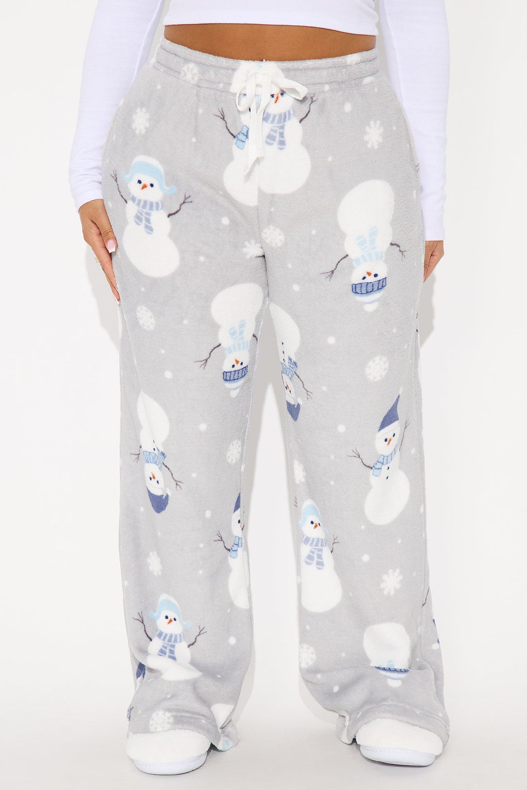 Winter Snowman Matching Family Plush PJ Pants - Grey