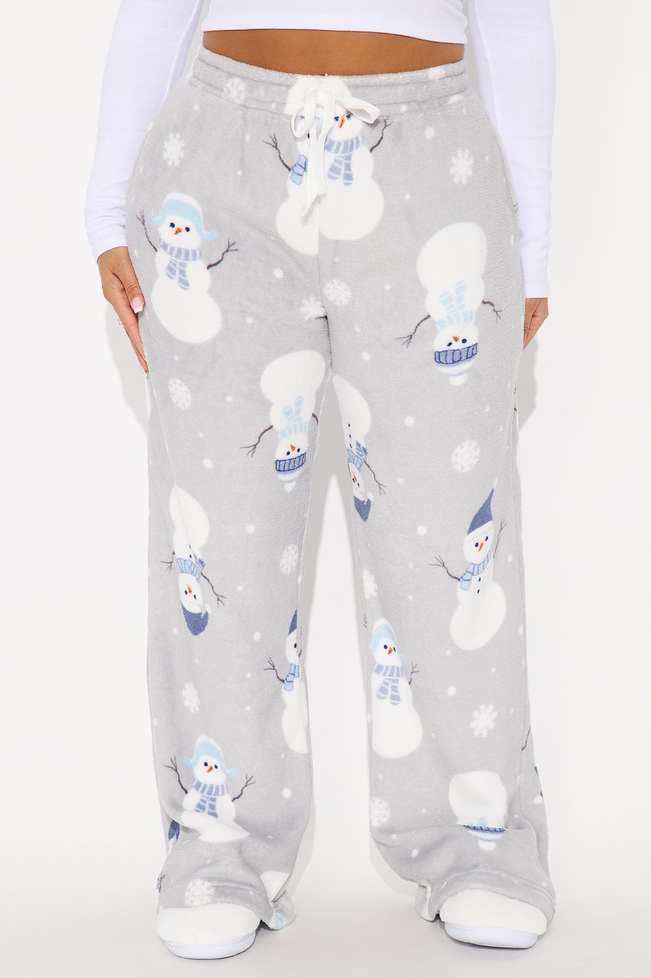 Winter Snowman Matching Family Plush PJ Pants - Grey