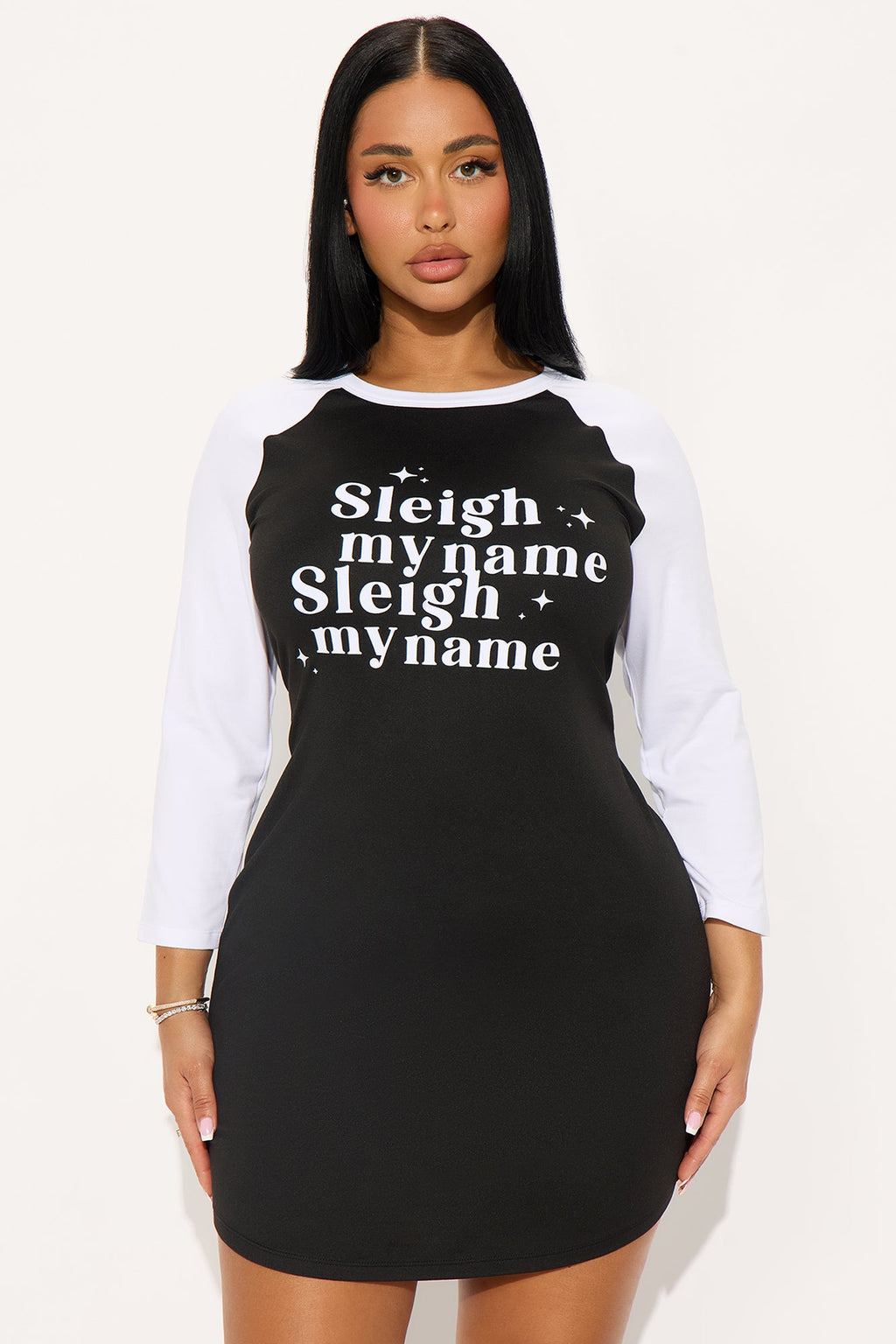 Sleigh My Name Glitter PJ Sleep Shirt - Black/White