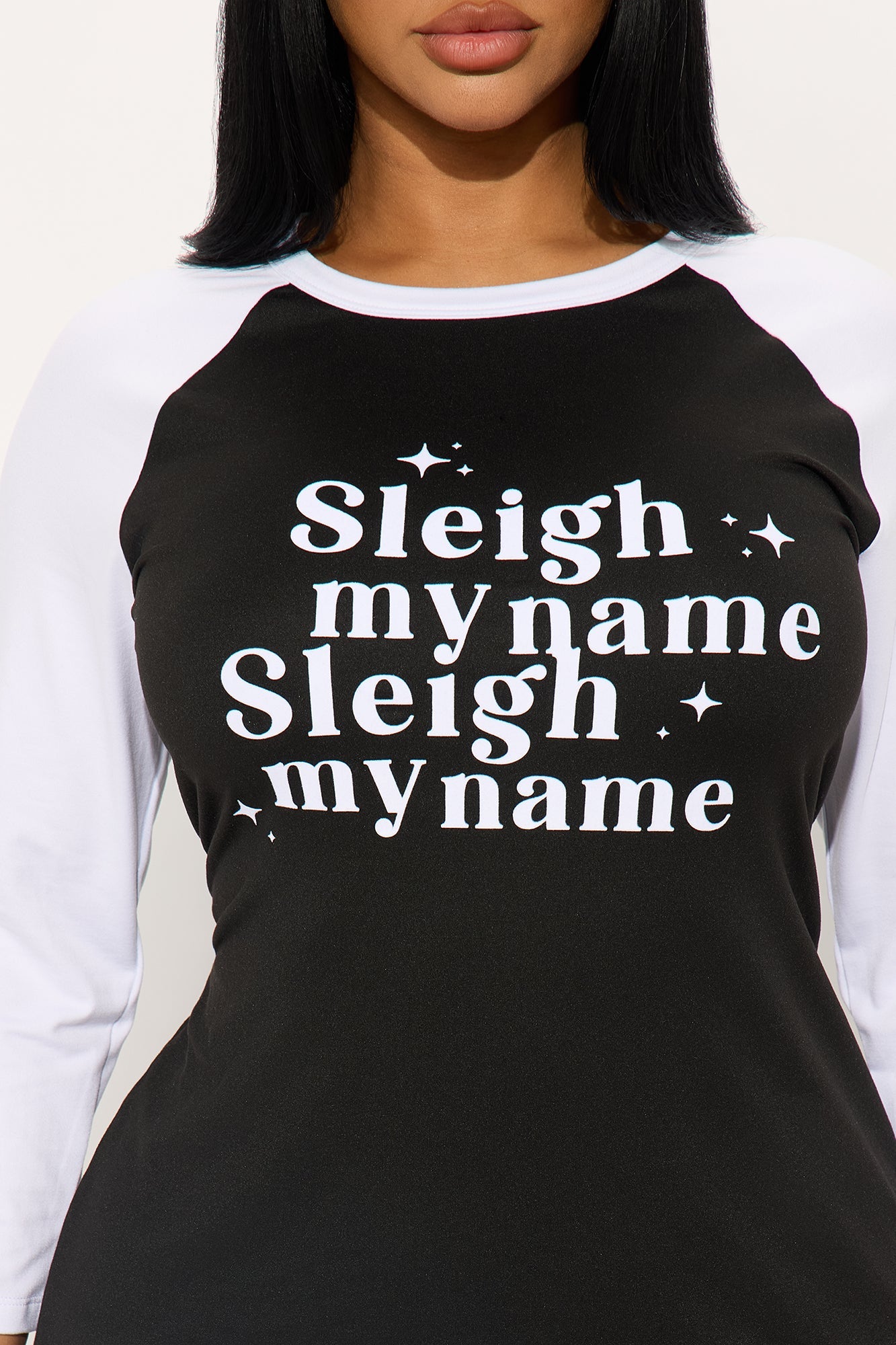 Sleigh My Name Glitter PJ Sleep Shirt - Black/White