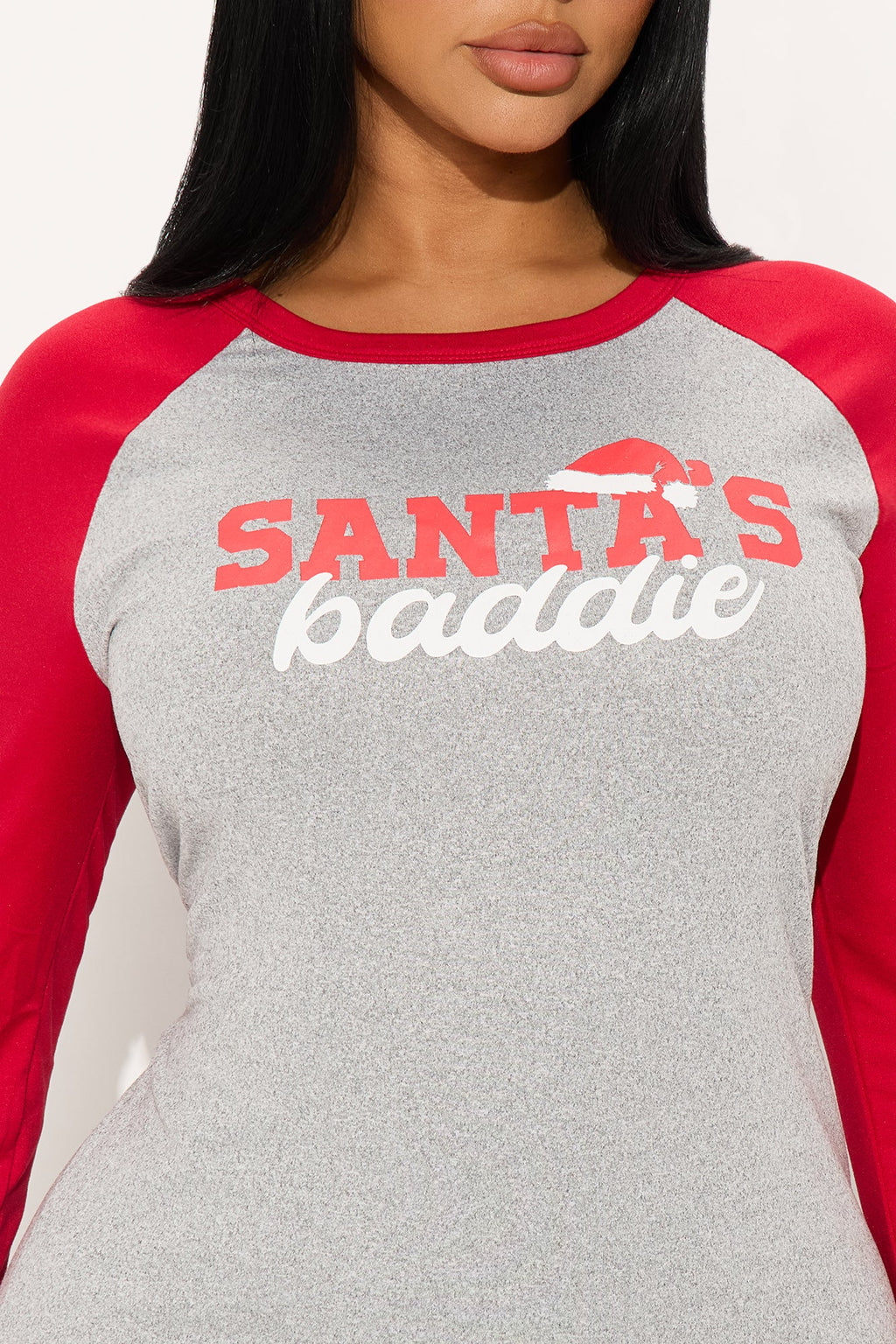 Santa's Baddie Matching Couple PJ Sleep Shirt - Heather Grey