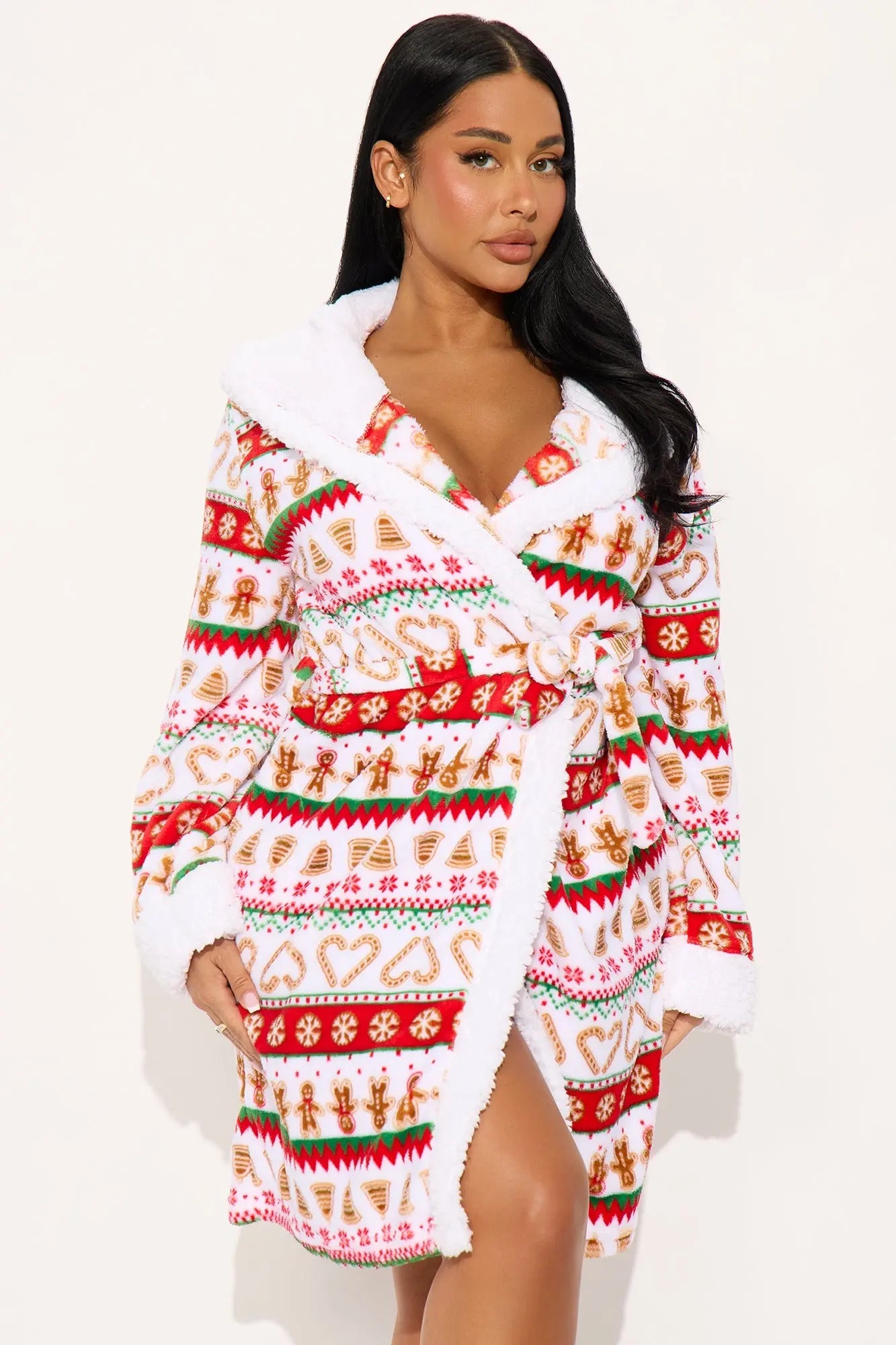 Holiday Cheer Plush Hoodie PJ Robe - Red/combo 