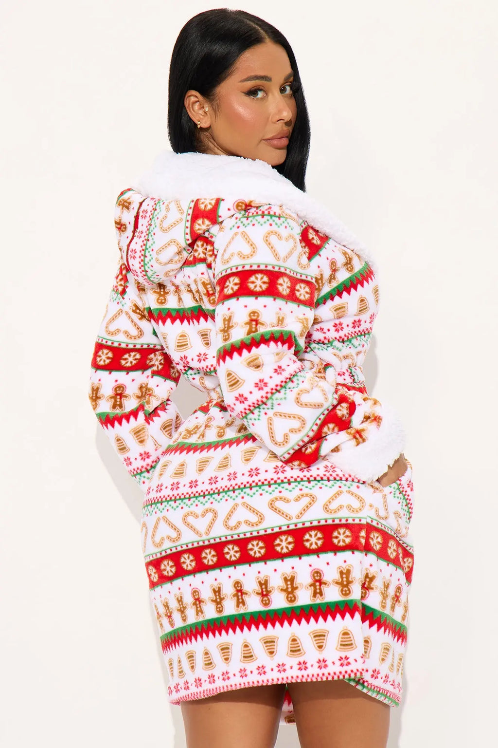 Holiday Cheer Plush Hoodie PJ Robe - Red/combo 