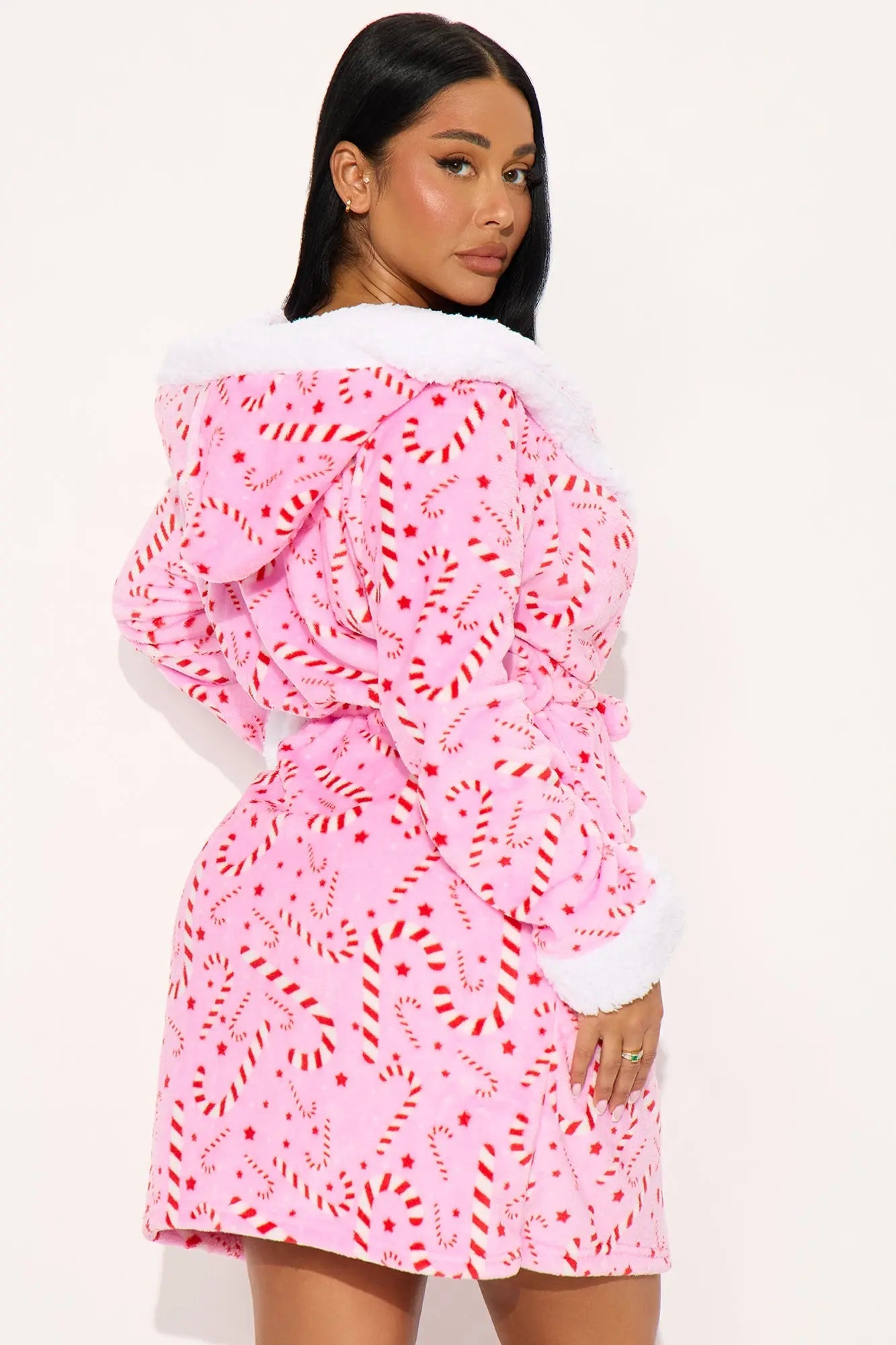 Candy Cane Lane Plush Hoodie PJ Robe - Pink/combo 