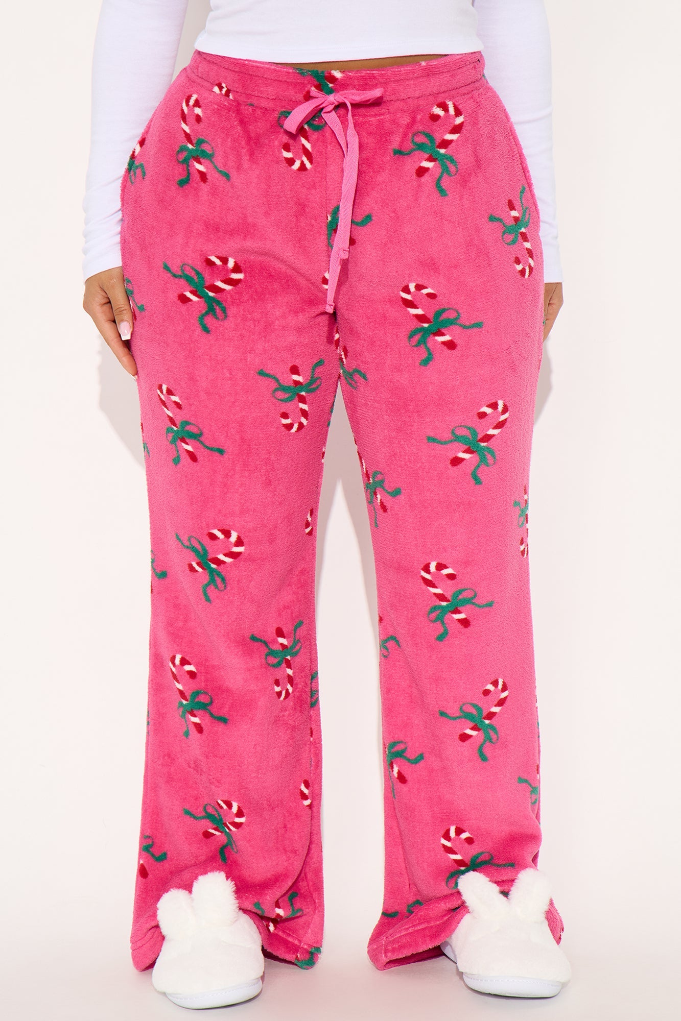 Candy Cane Season Plush PJ Pants - Pink