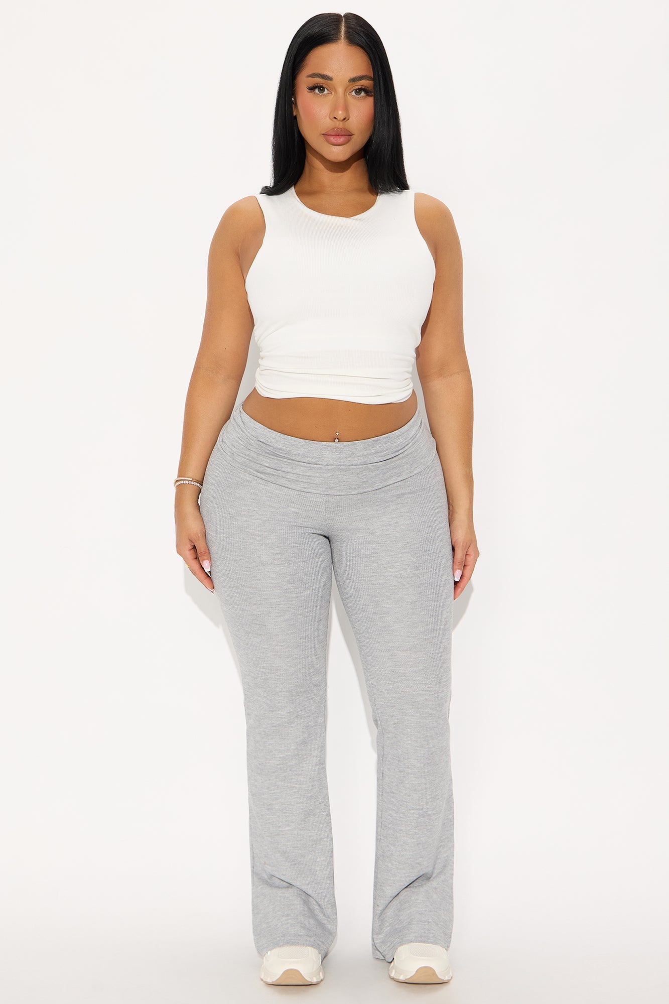 Korey Waffle Knit Fold Over Pants - Heather Grey