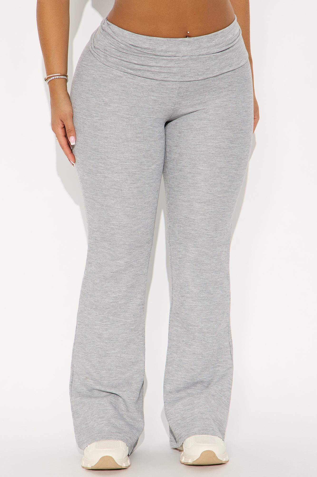 Korey Waffle Knit Fold Over Pants - Heather Grey