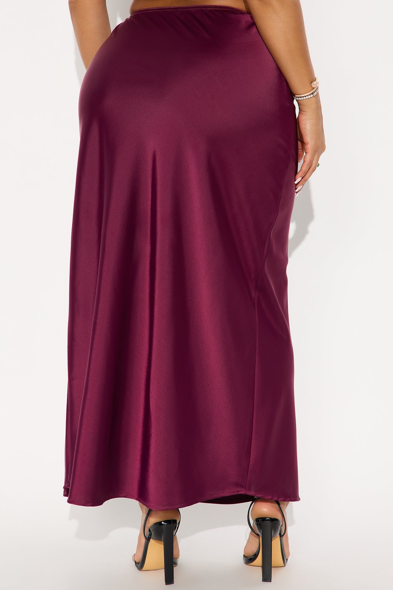 Love At Midnight Satin Front Slit Maxi Skirt - Wine 
