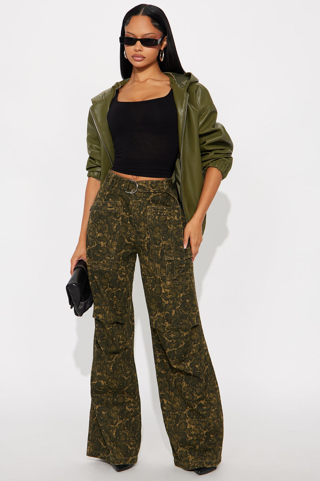 No Other Choice Twill Rigid Wide Leg Leopard Pant 32 - Leopard 