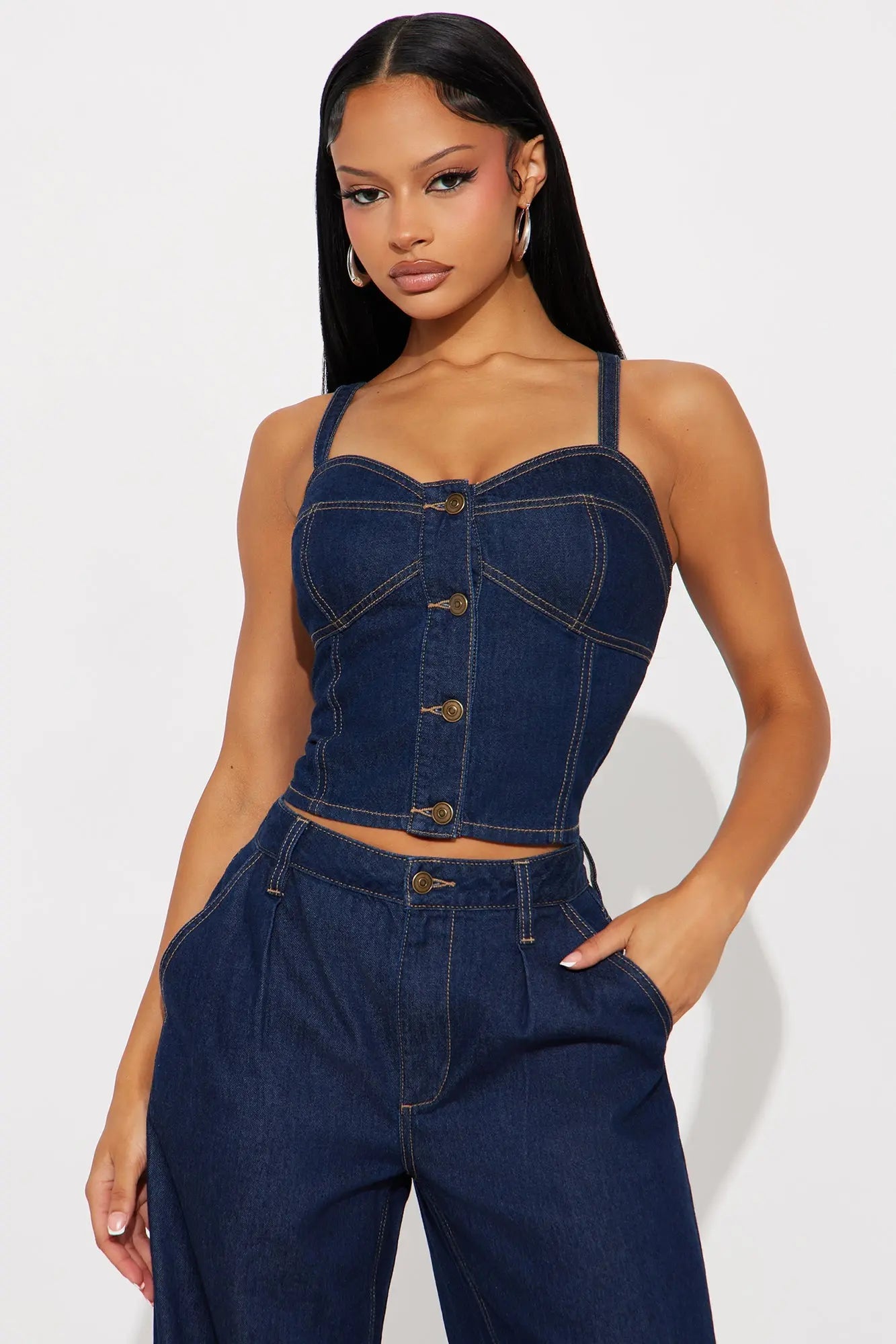 Cassie Denim Pant Set - Dark Denim 