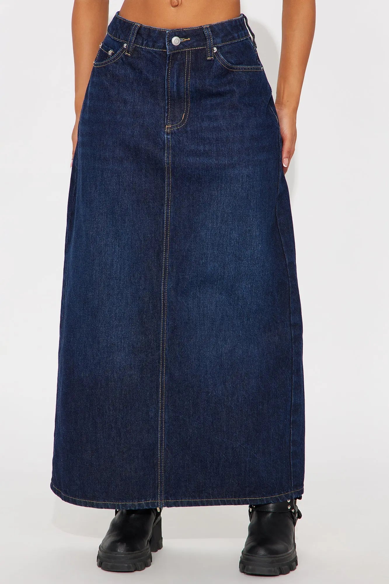 Mariah Dark Wash Denim Maxi Skirt - Dark Wash 