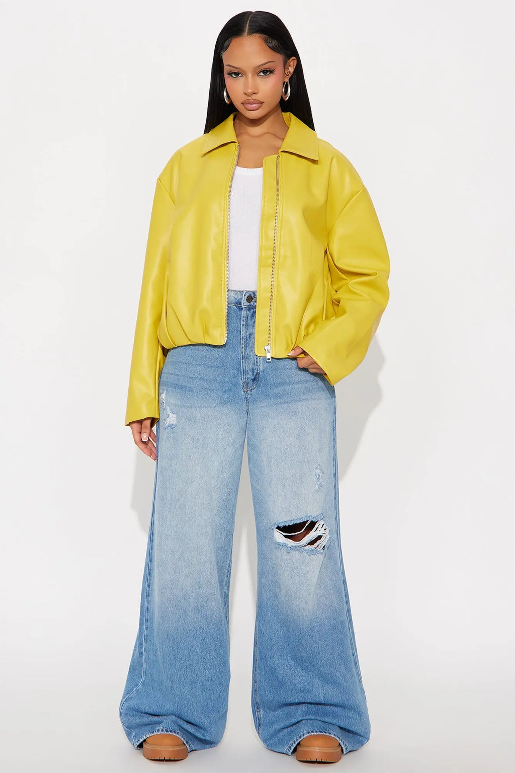 Iman It Girl Faux Leather Bomber Jacket - Yellow 