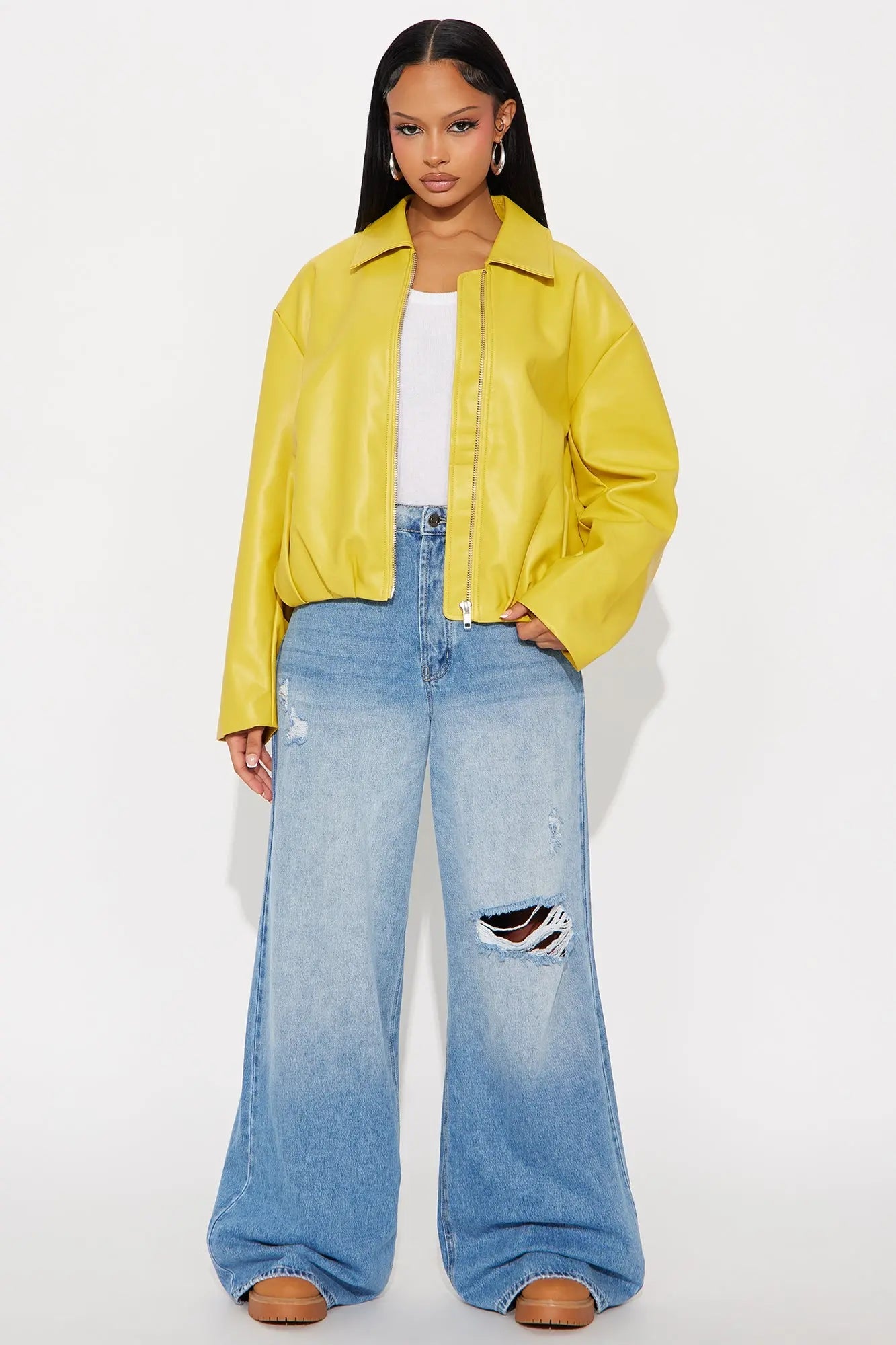Iman It Girl Faux Leather Bomber Jacket - Yellow 