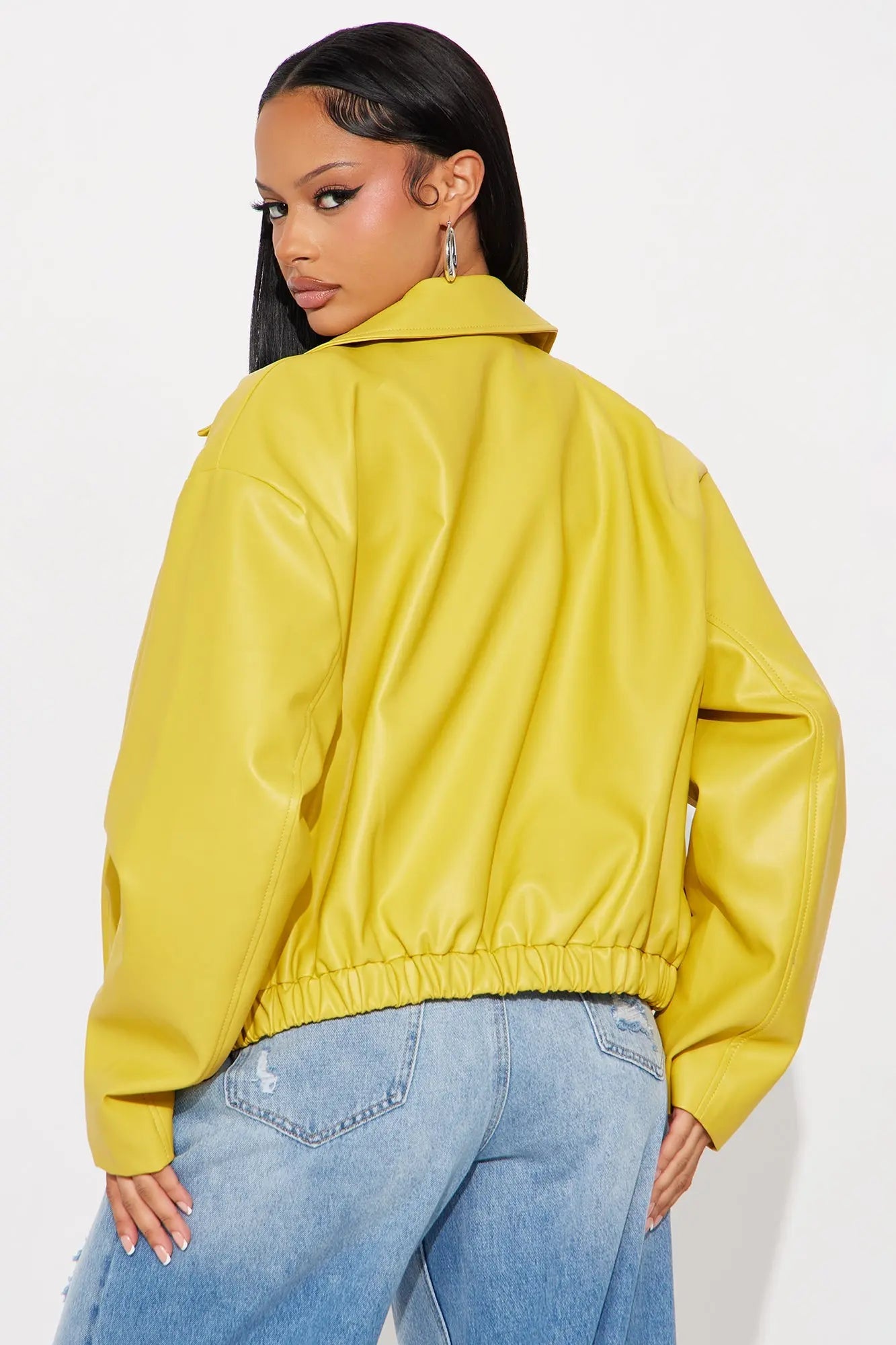 Iman It Girl Faux Leather Bomber Jacket - Yellow 