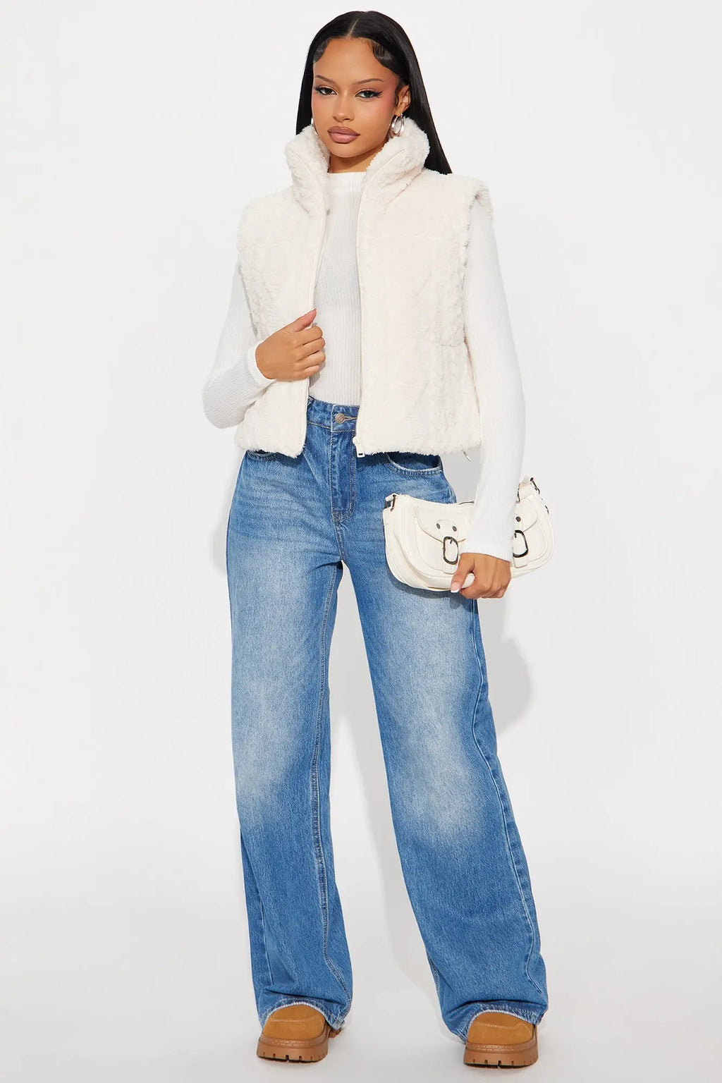 Frosted Dreams Faux Fur Puffer Vest - Cream 