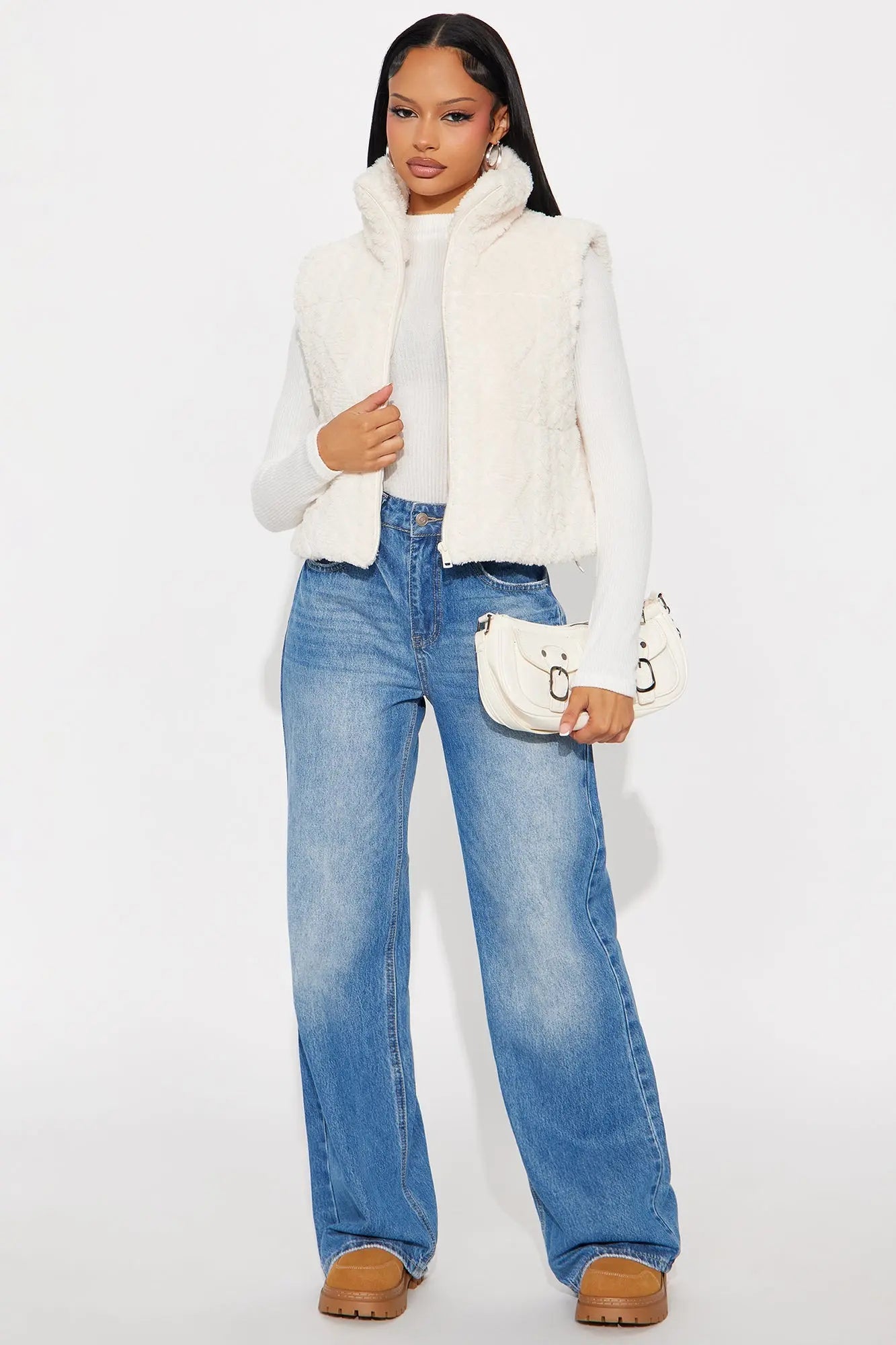 Frosted Dreams Faux Fur Puffer Vest - Cream 