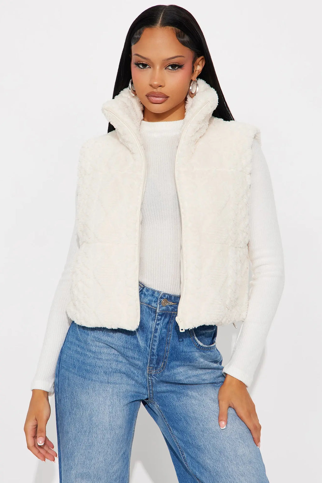 Frosted Dreams Faux Fur Puffer Vest - Cream 