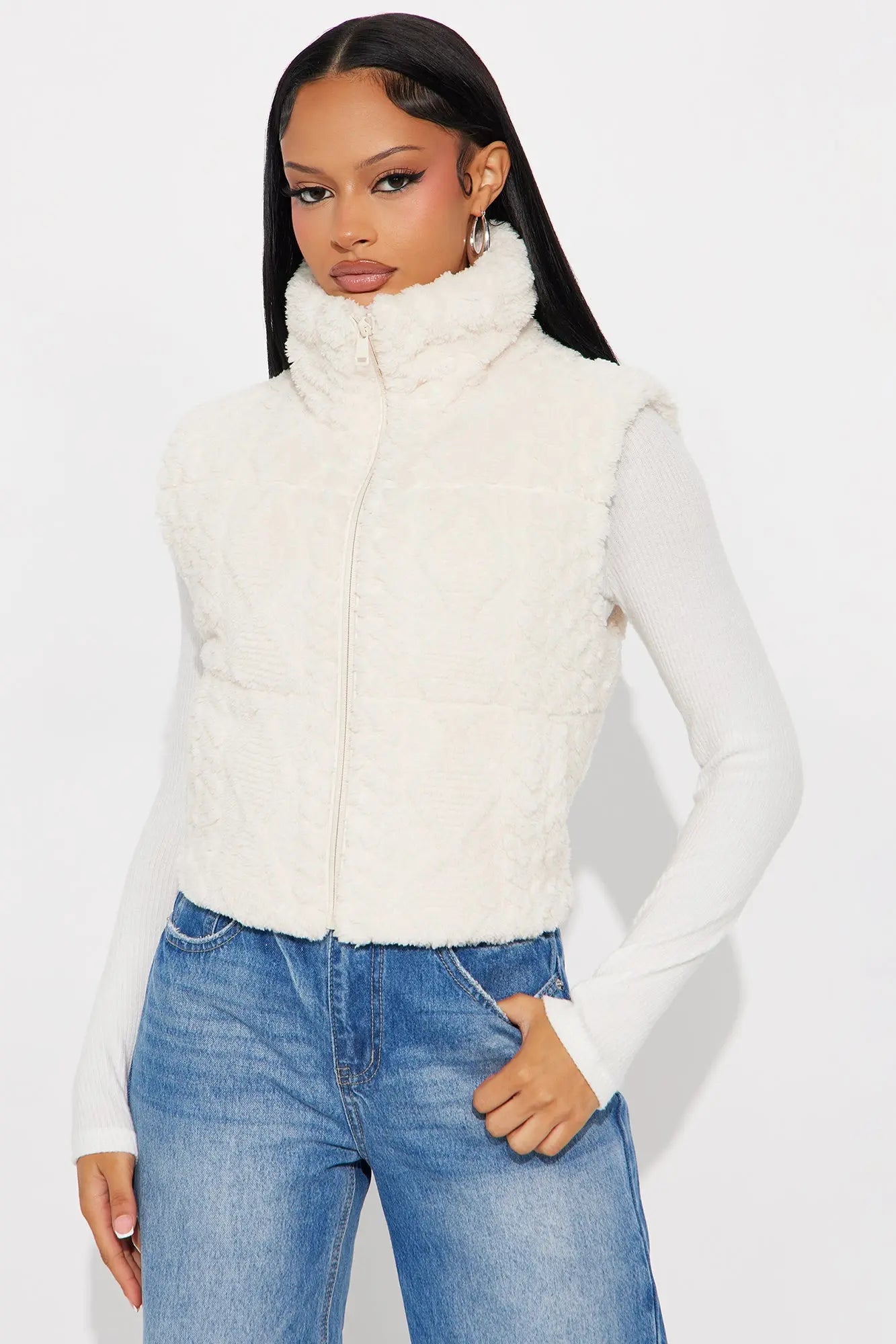 Frosted Dreams Faux Fur Puffer Vest - Cream 