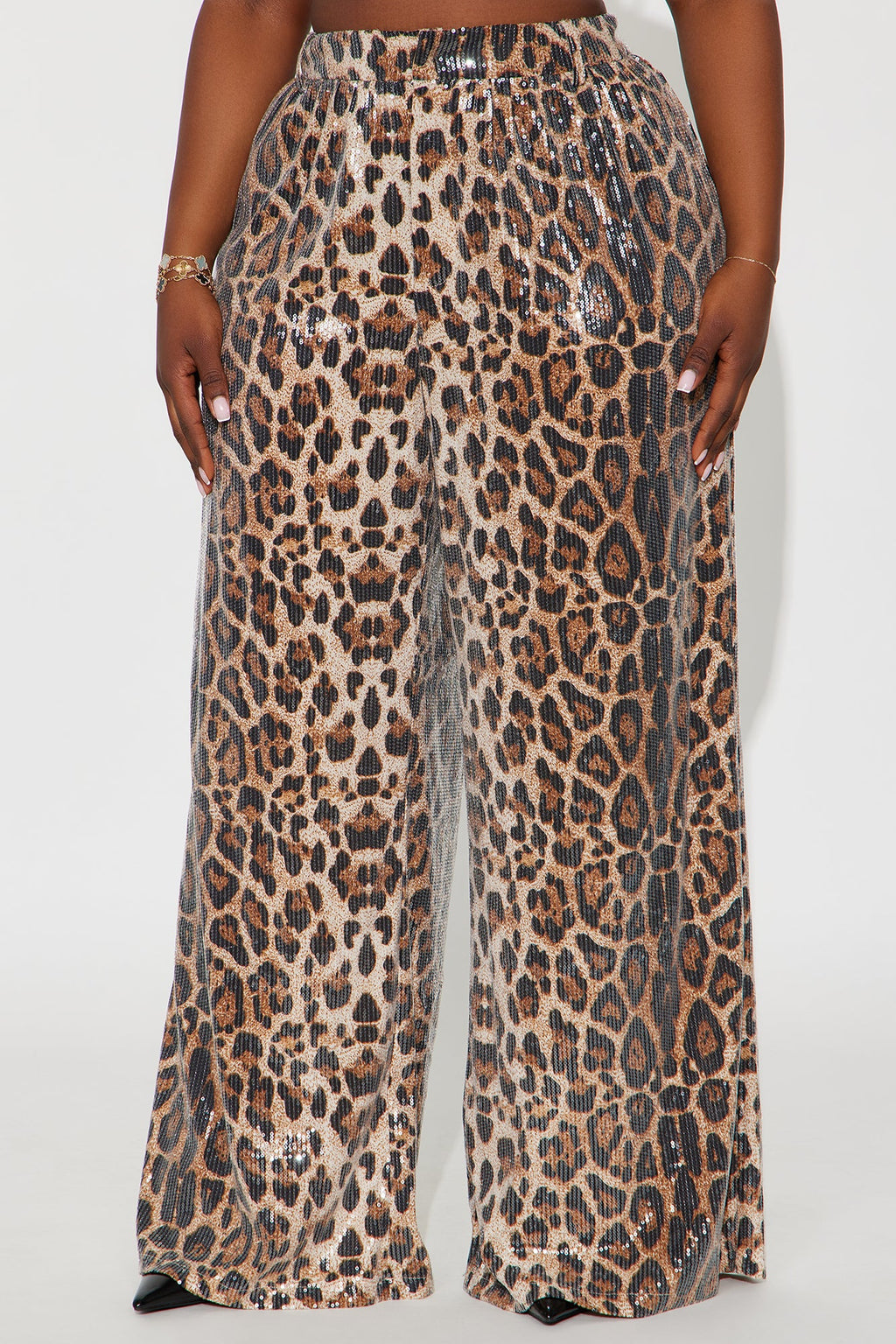 Watch Me Shine Sequin Wide Leg Pant 32″ - Leopard
