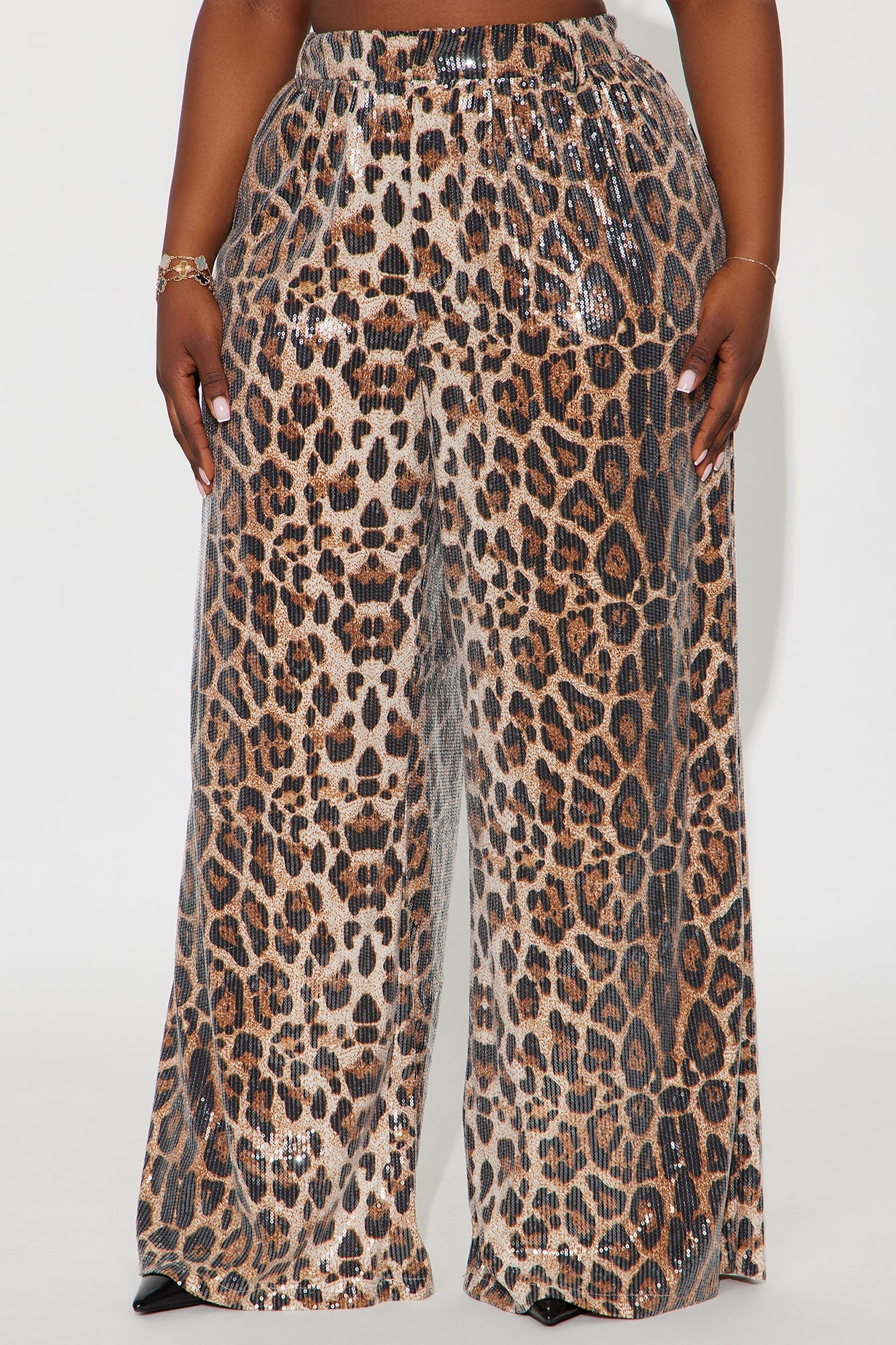 Watch Me Shine Sequin Wide Leg Pant 32″ - Leopard