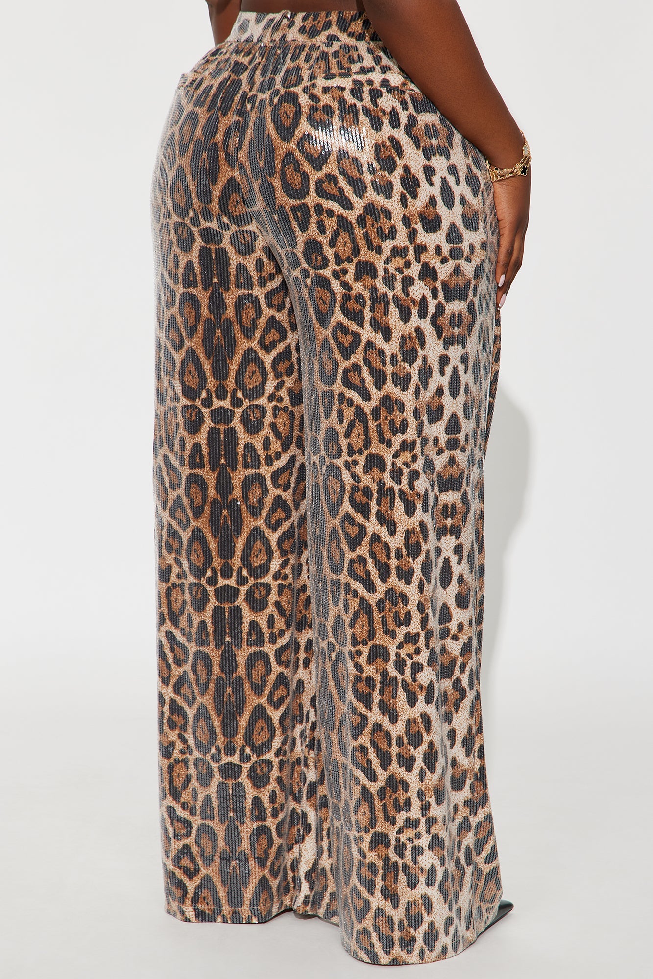 Watch Me Shine Sequin Wide Leg Pant 32″ - Leopard