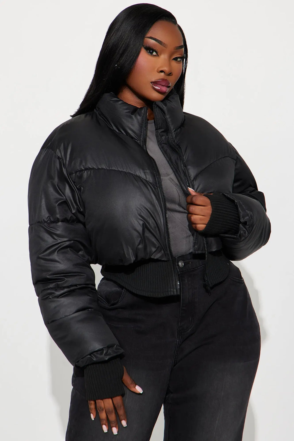 Rowan Cropped Puffer Jacket - Black 