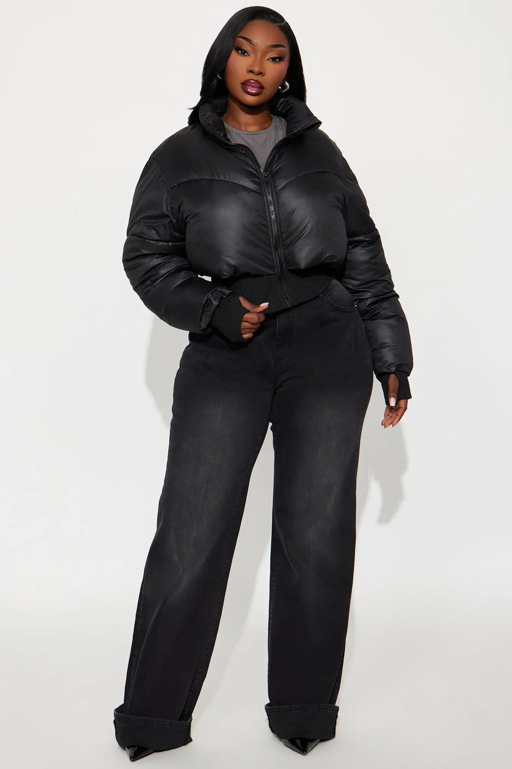 Rowan Cropped Puffer Jacket - Black 