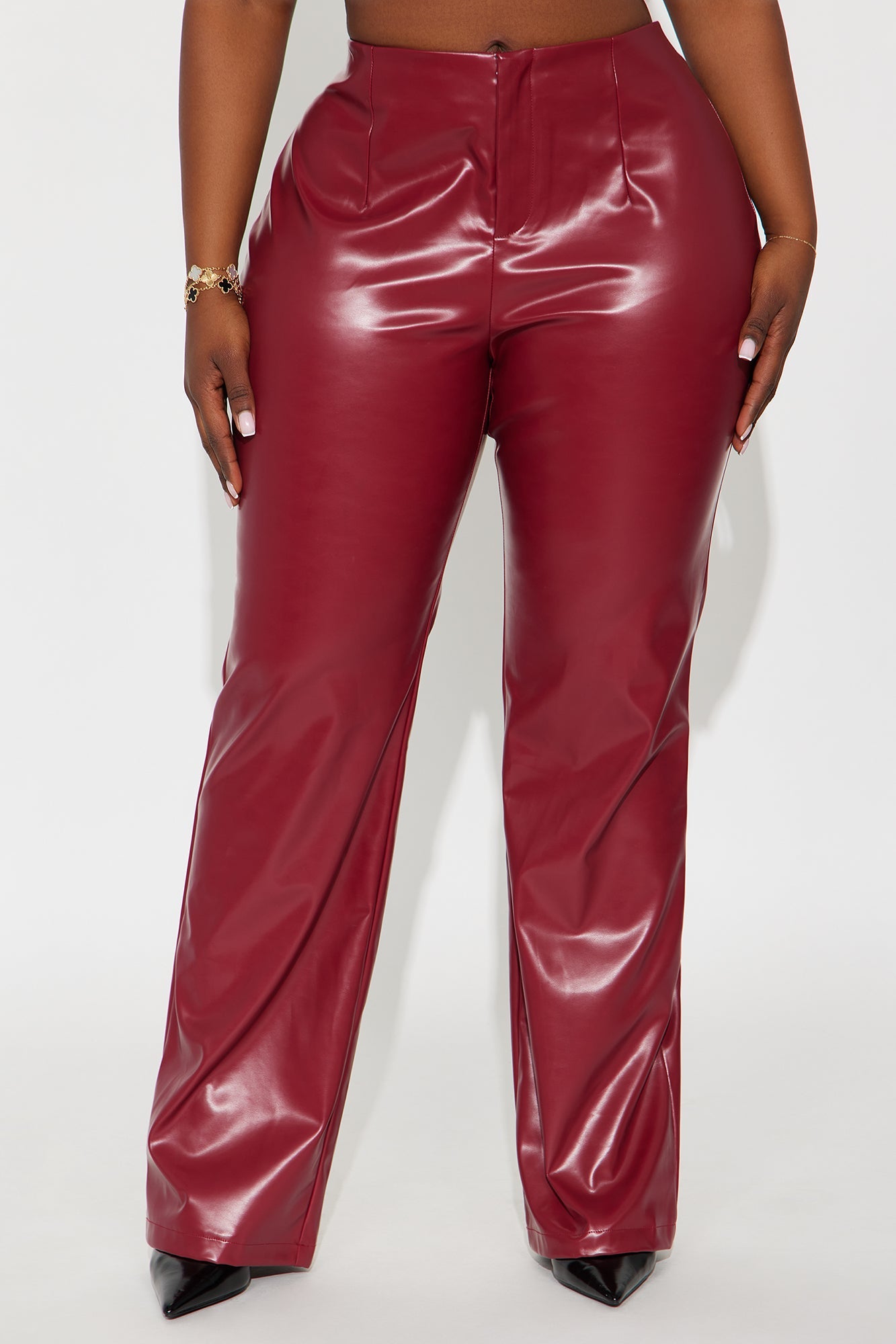 Monica Low Rise Faux Leather Pant 32″ - Red 