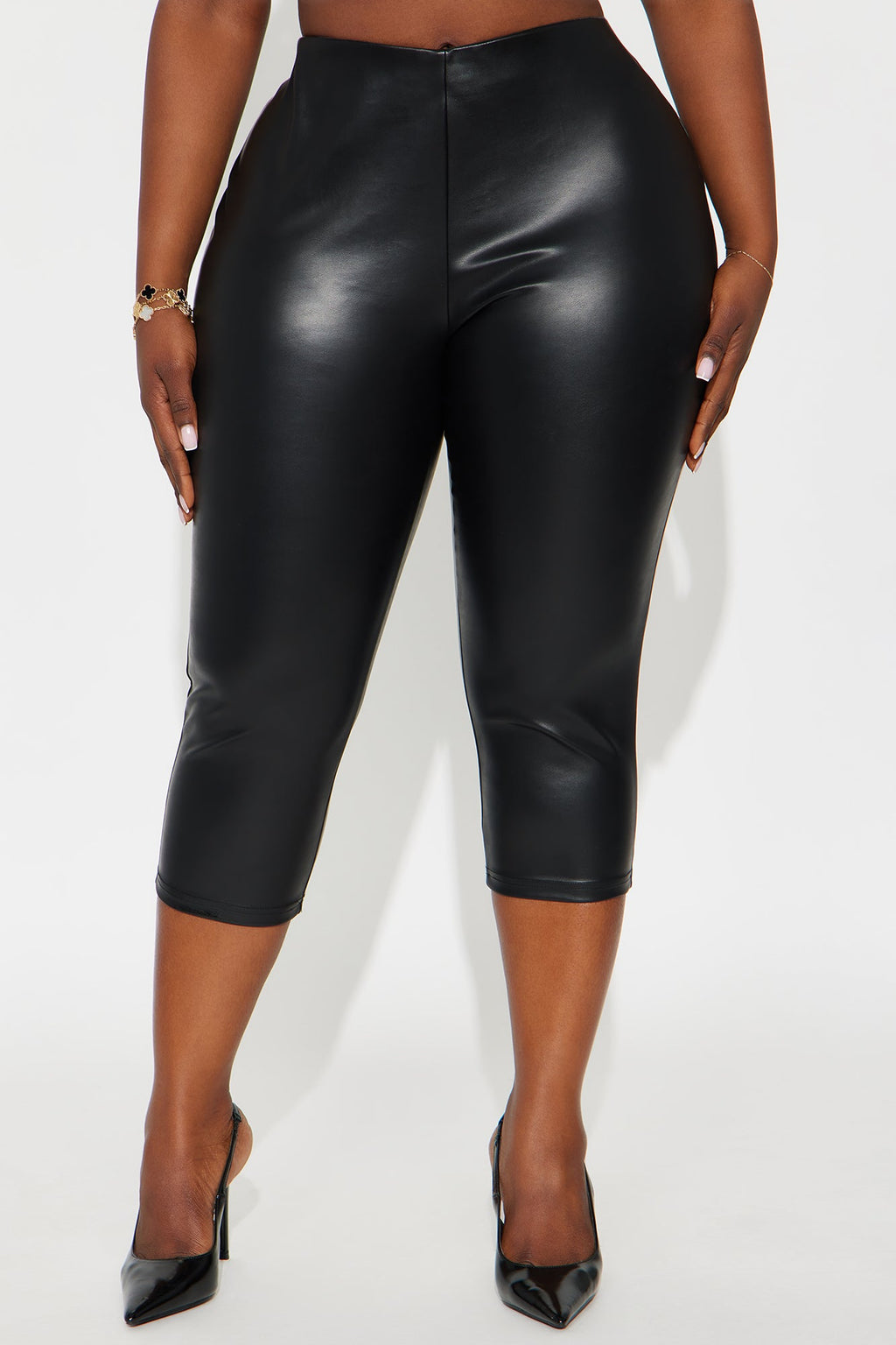 Personal Taste Faux Leather Capri Legging - Black 