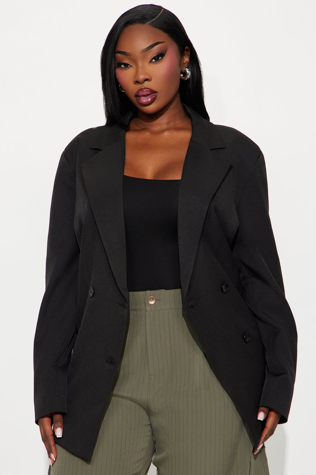 Big Goals Double Breasted Oversized Blazer - Black