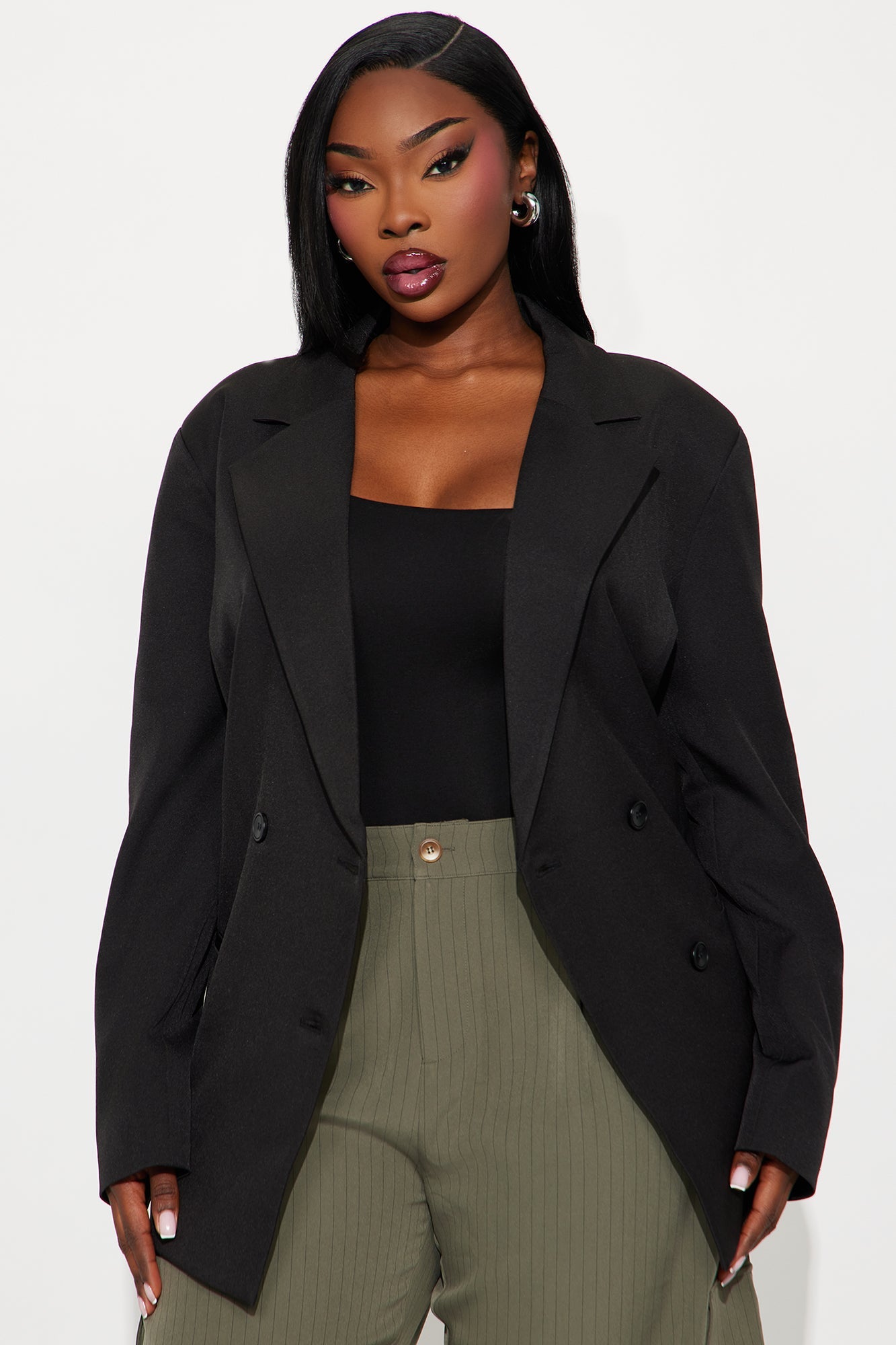 Big Goals Double Breasted Oversized Blazer - Black