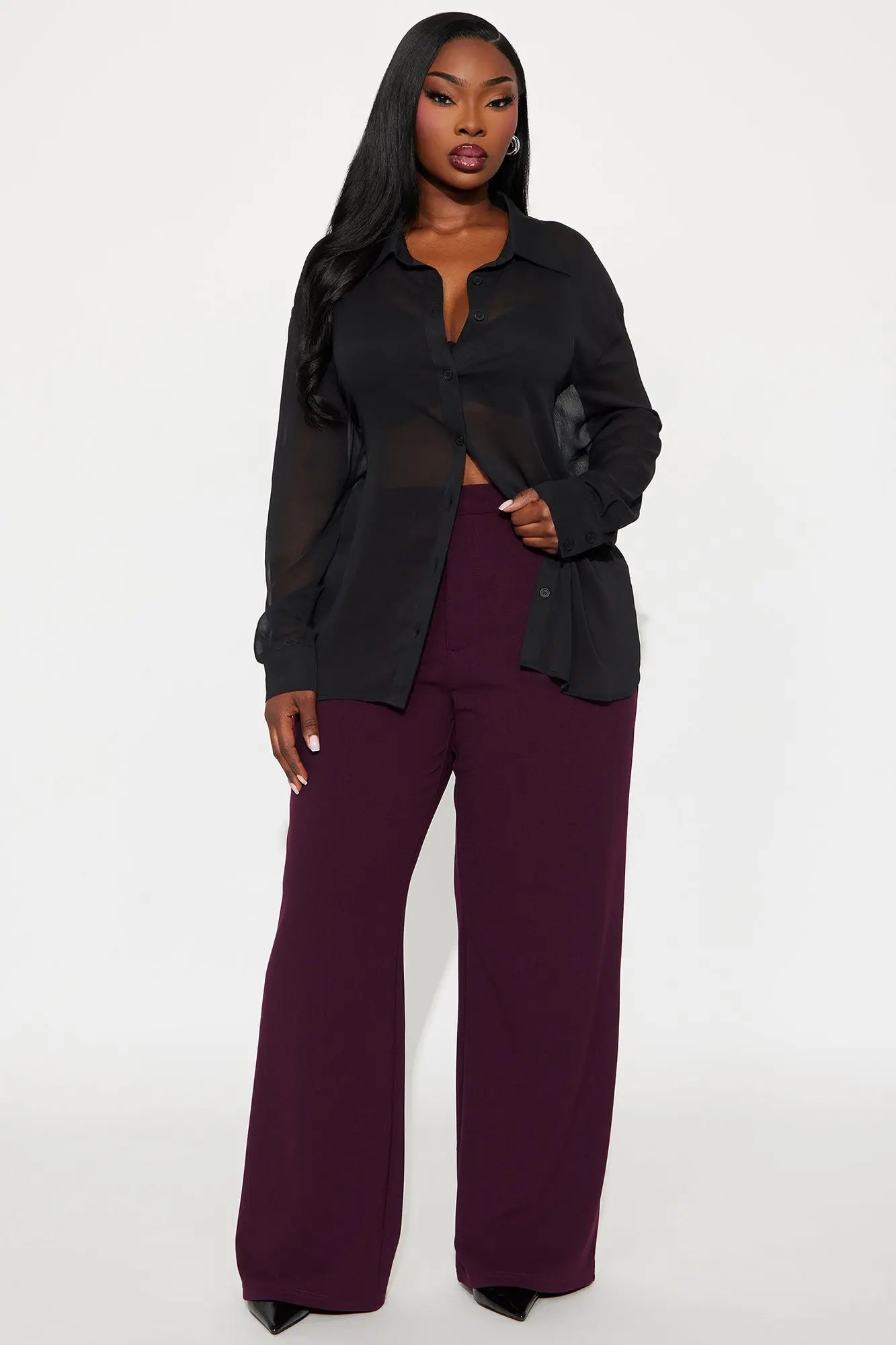 Elma Wide Leg Trouser - Eggplant 