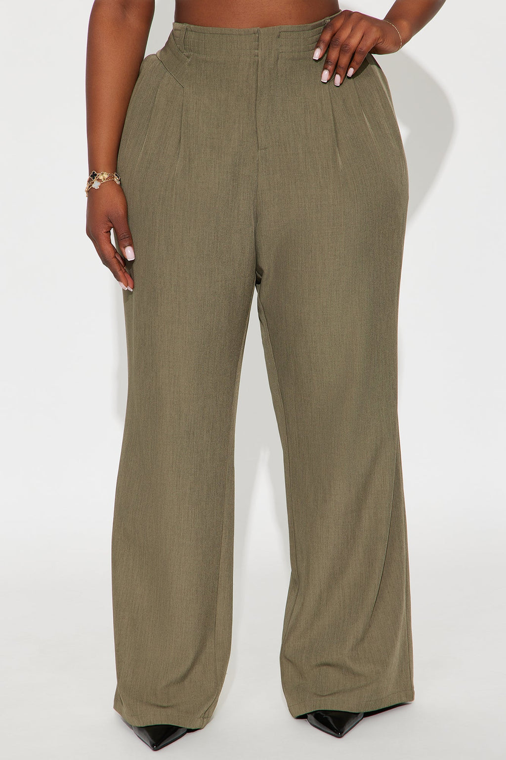 Business Plan Pleated Wide Leg Trouser Pant 32″ - Olive 
