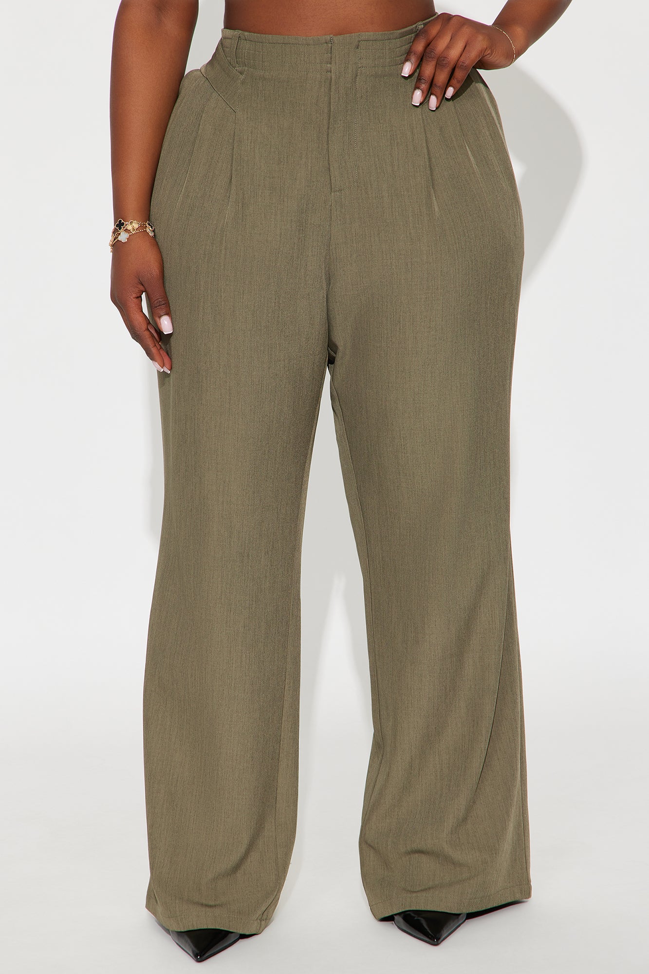 Business Plan Pleated Wide Leg Trouser Pant 32″ - Olive 
