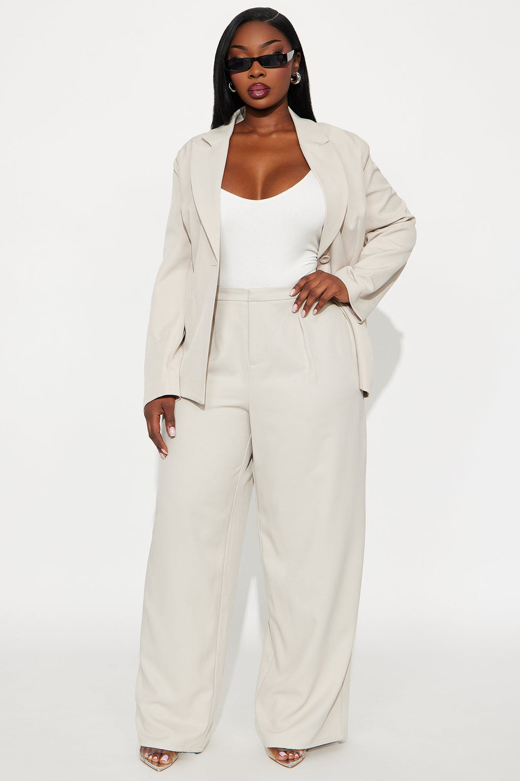 Close The Deal Wide Leg Trouser Pant 32″ - Stone 
