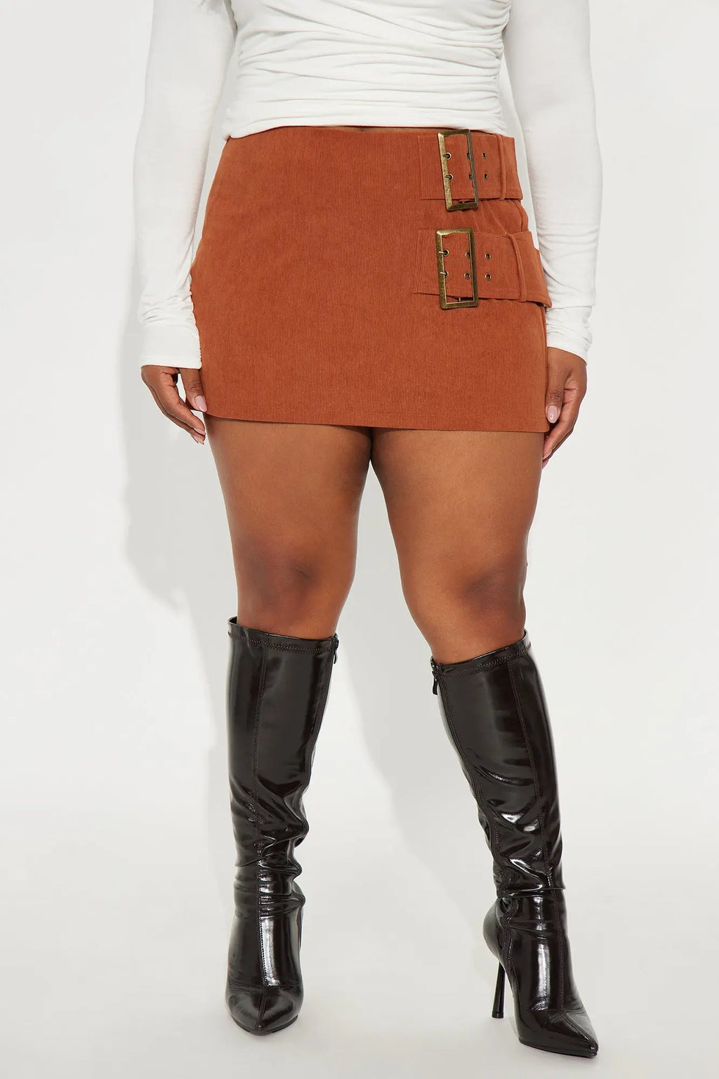 Gwen Oversized Double Belt Mini Skirt - Terracotta 