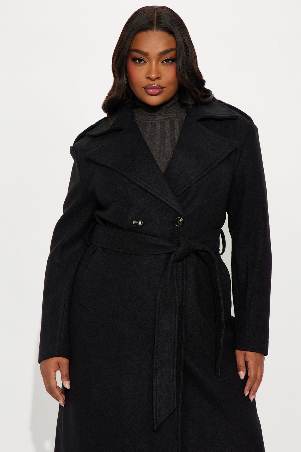 Clocked Out Double Breasted Long Coat - Black 