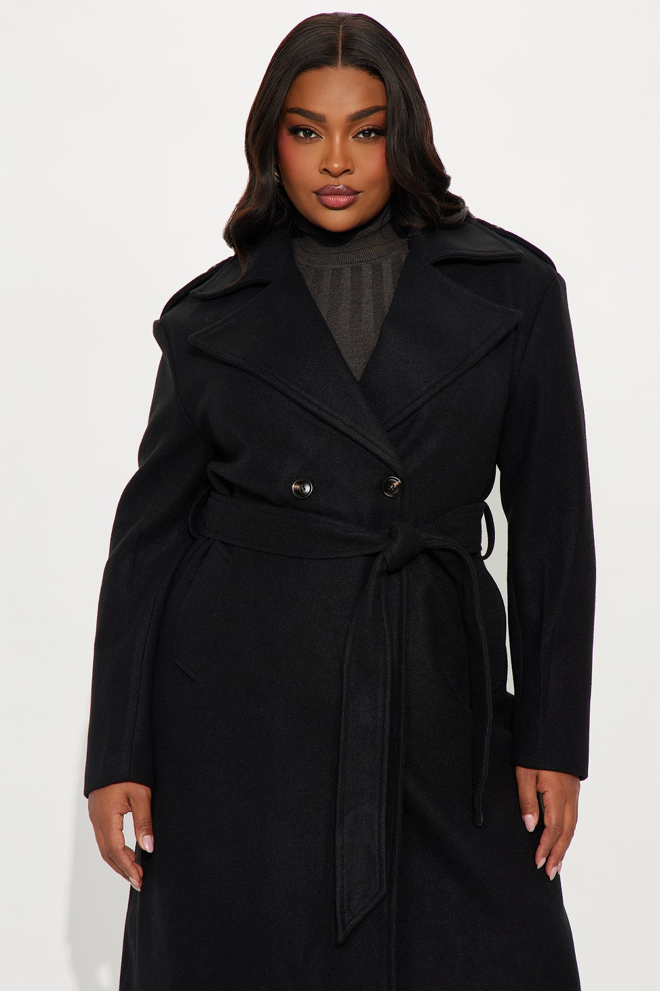 Clocked Out Double Breasted Long Coat - Black 