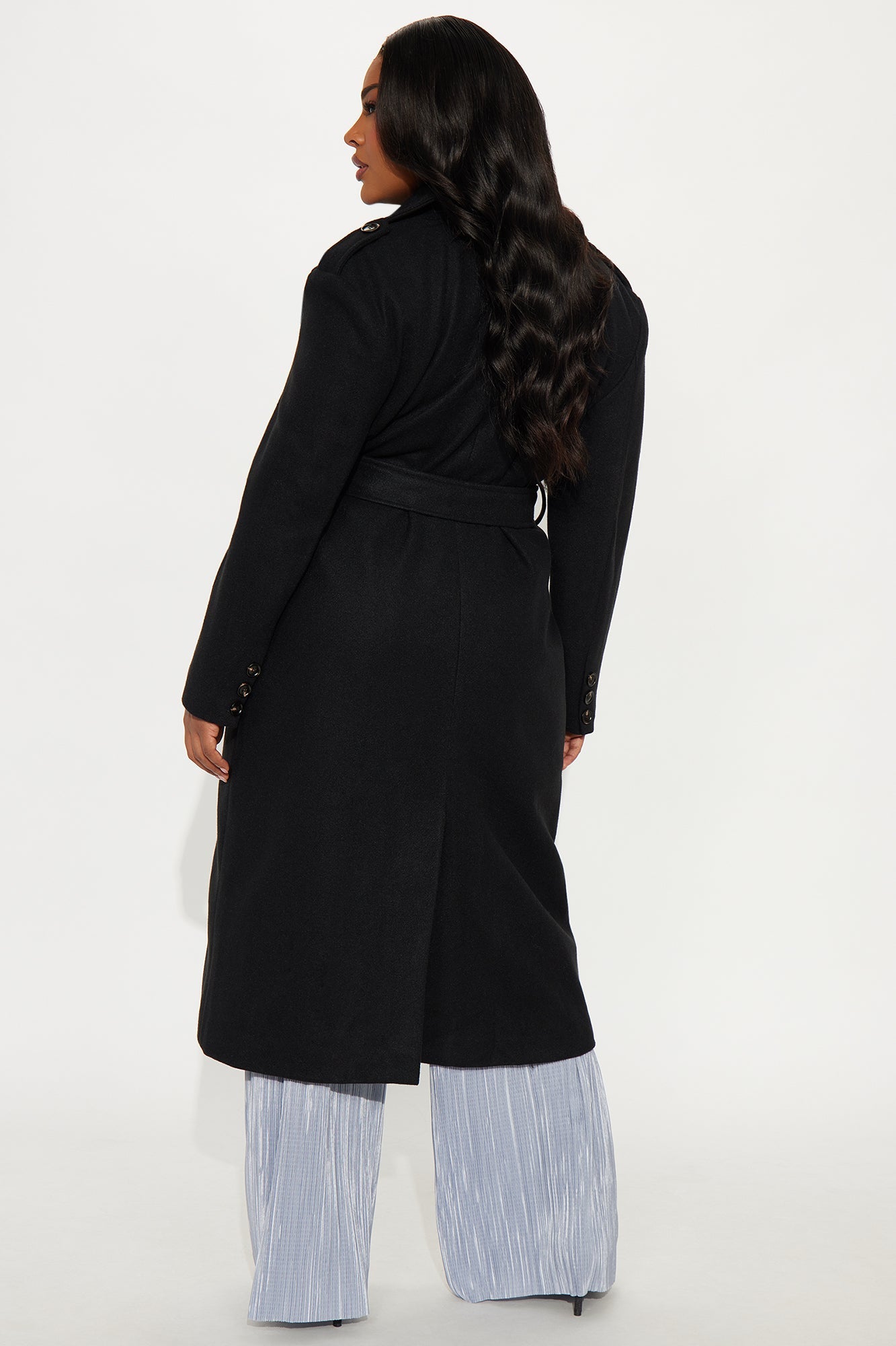 Clocked Out Double Breasted Long Coat - Black 