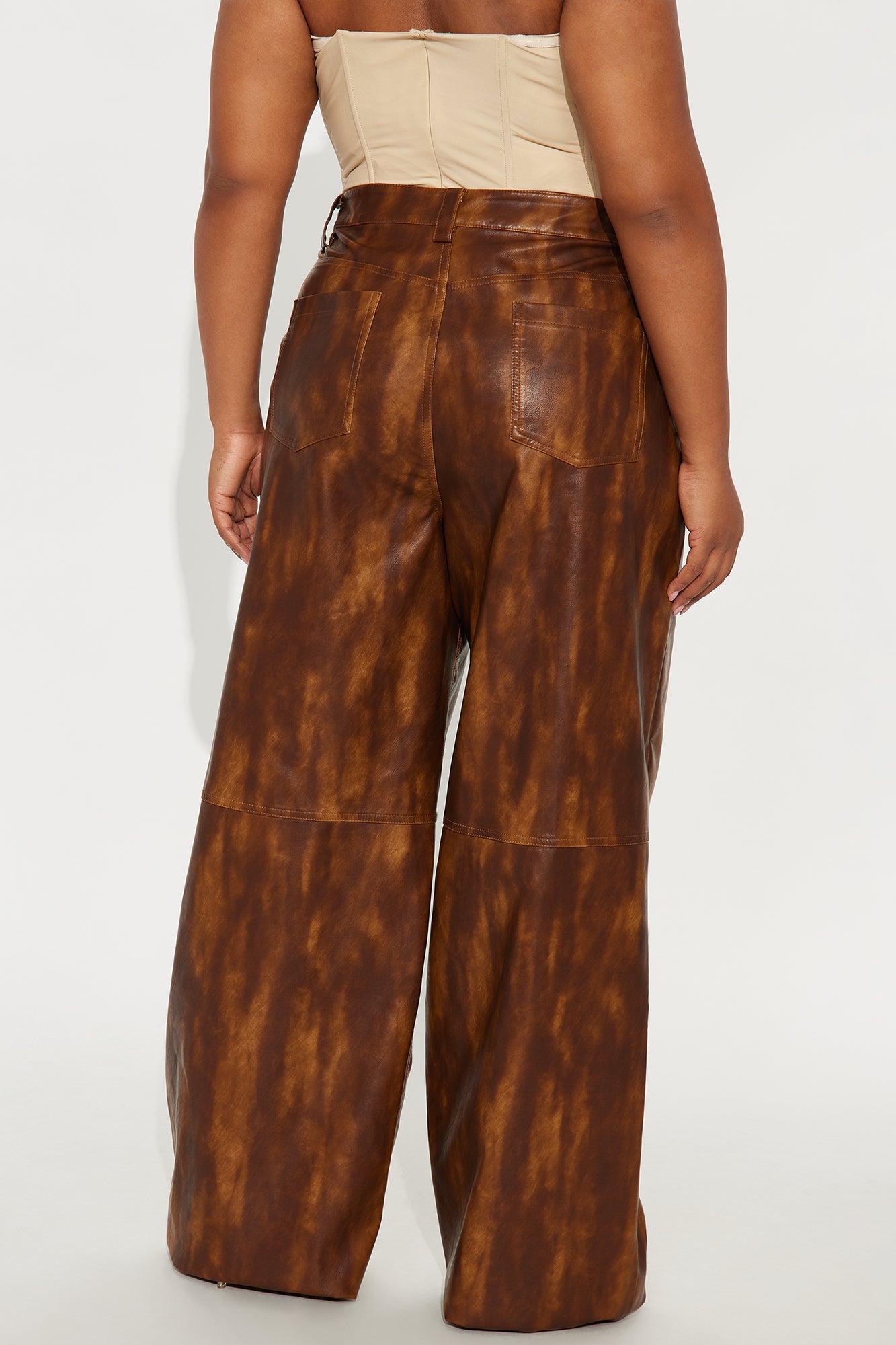 Adrienne Washed Faux Leather Wide Leg Pant 33 - Brown 